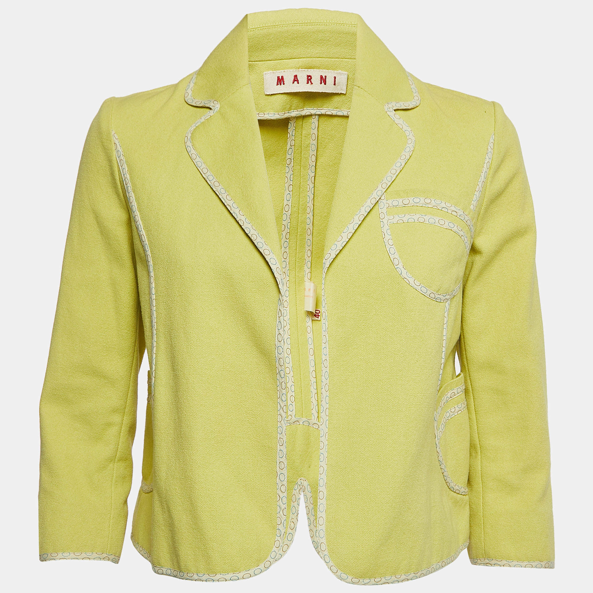 Marni Green Cotton Open Front Blazer S