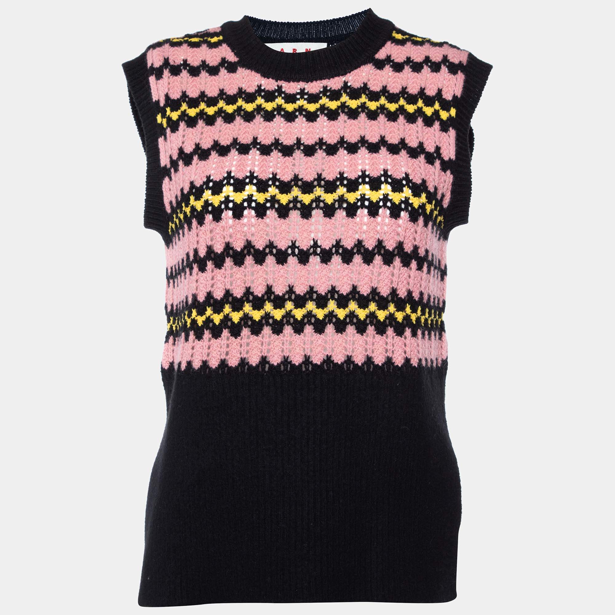Marni Black Striped Wool Knit Sleeveless Sweater M