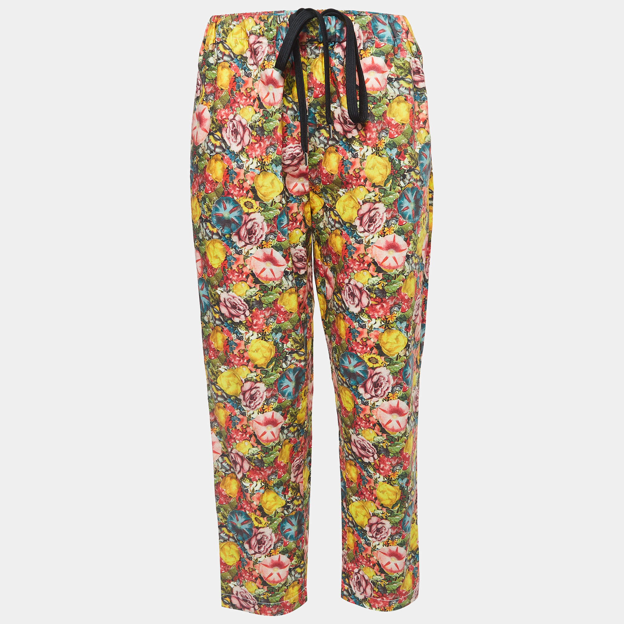 Pre Owned Marni Multicolor Floral Print Cotton Straight Leg Trousers M