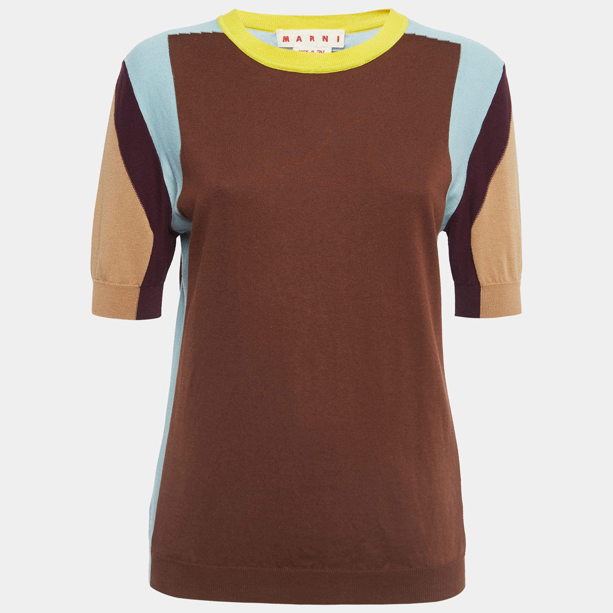 Pre Owned Marni Brown Cotton Knit Crew Neck T-Shirt M