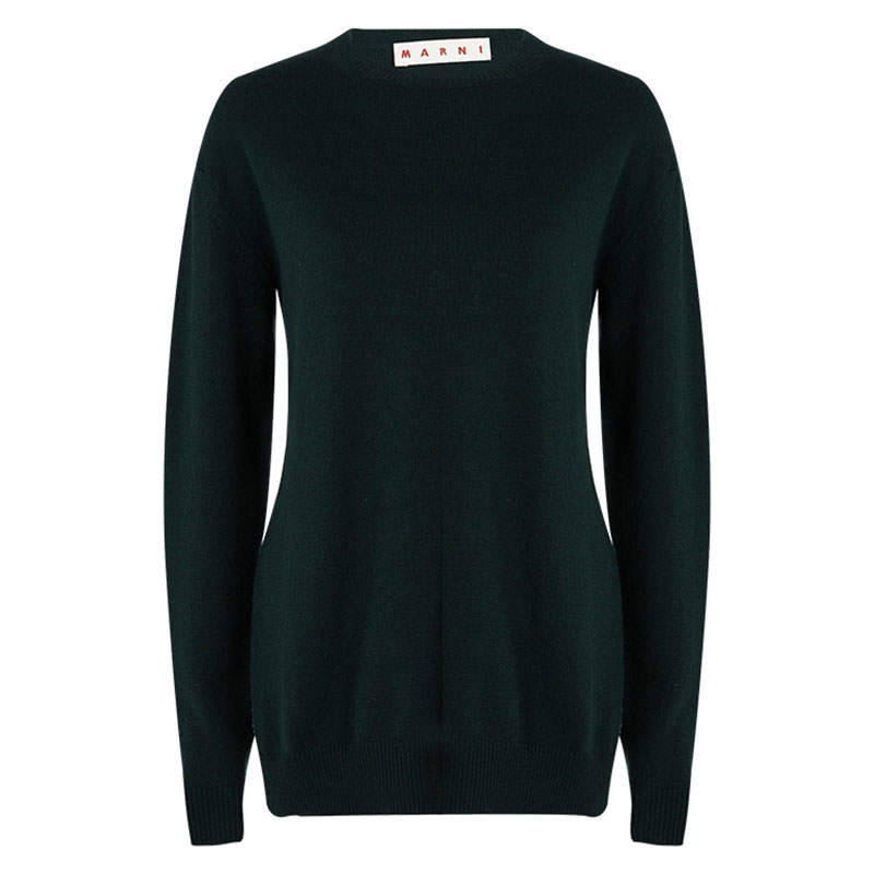 Pre Owned Marni Green Wool Long Sleeve High Low Sweater S