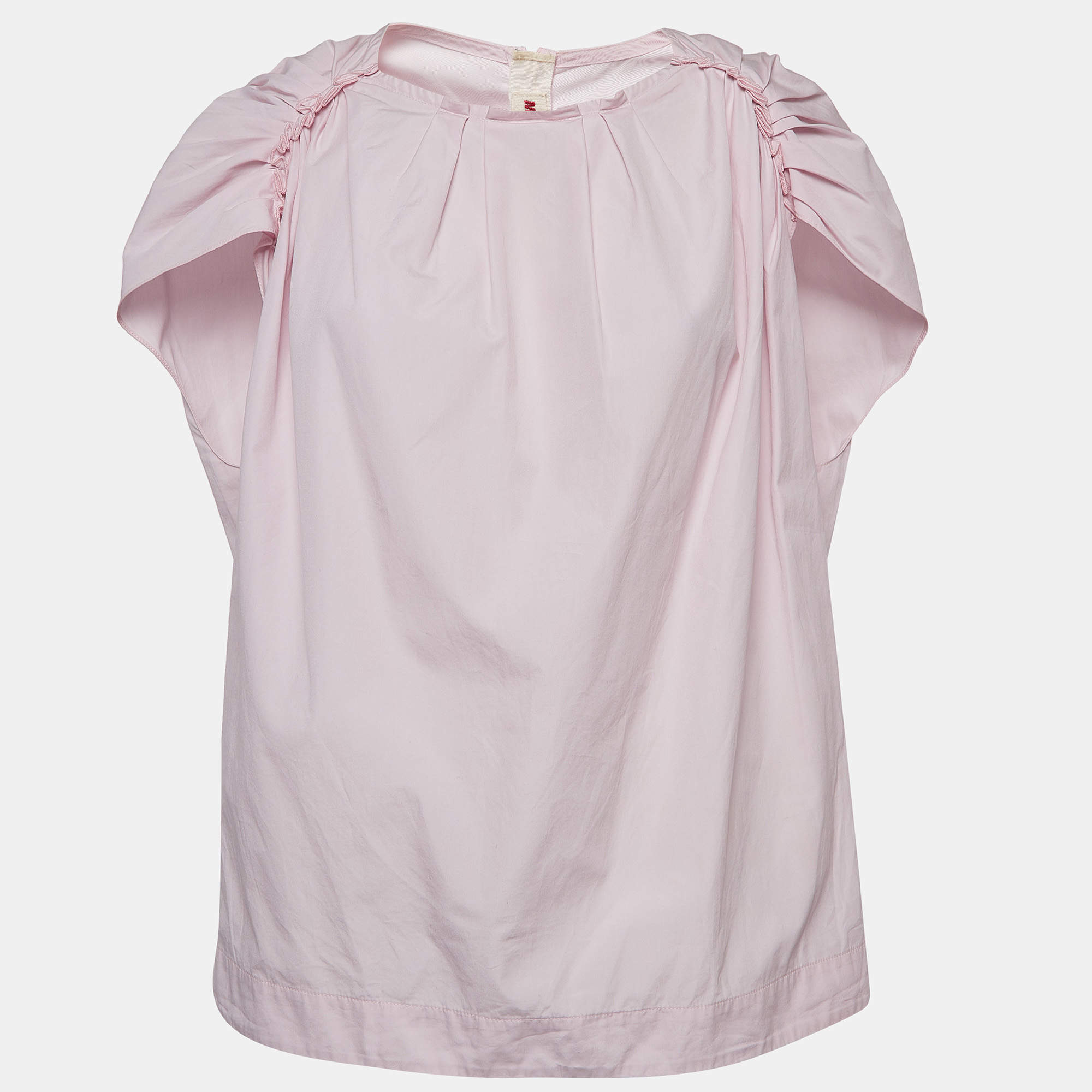 Pre Owned Marni Powder Pink Cotton Pleated Cap Sleeve Blouse S
