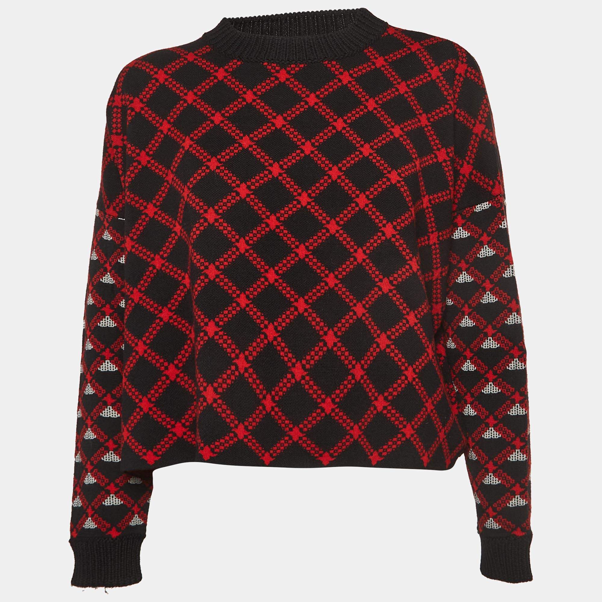 Marni Black/Red Patterned Wool Sweater S