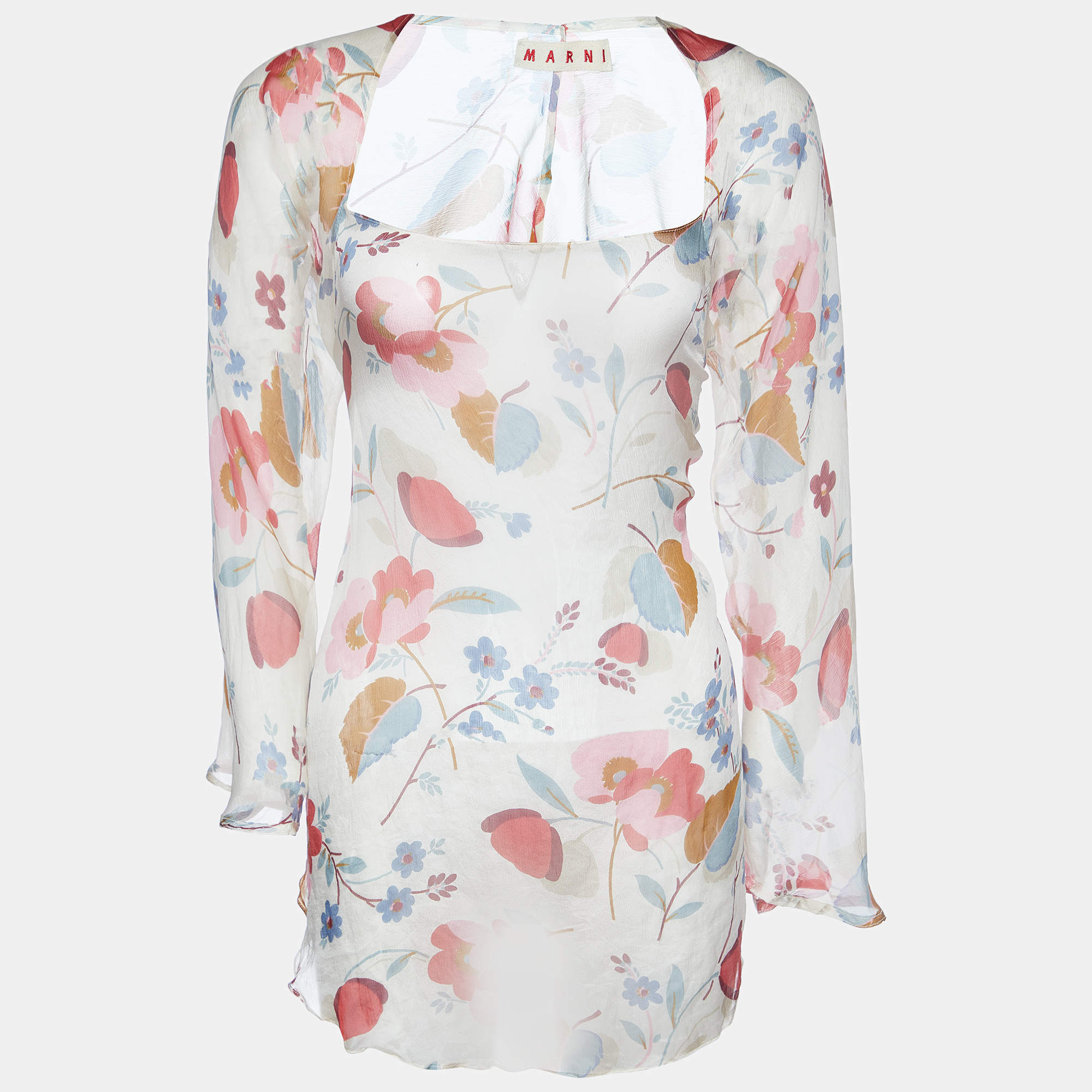 Pre Owned Marni Multicolor Floral Print Silk High-Low Blouse M