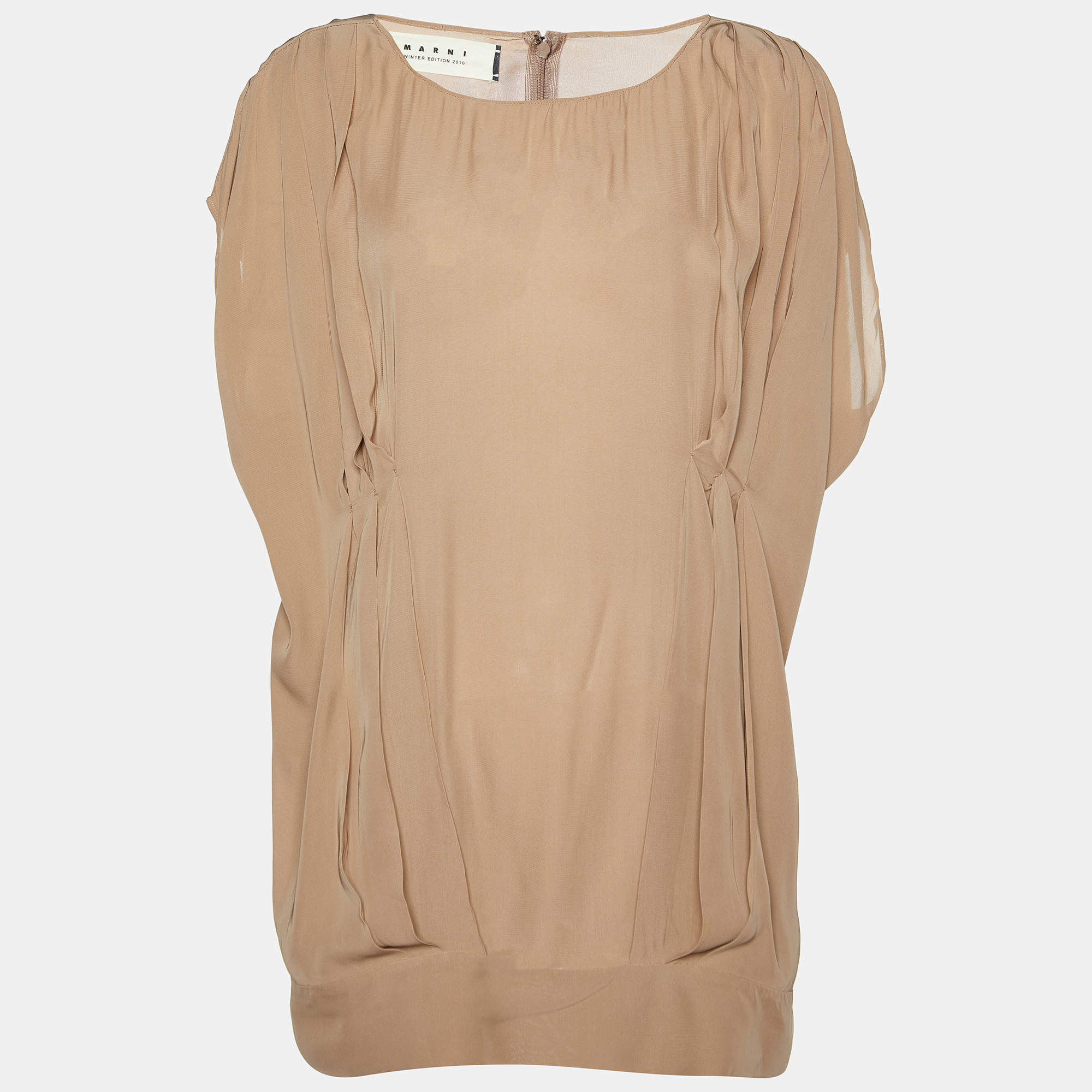Marni Beige Pleated Crepe Loose Fit Blouse M