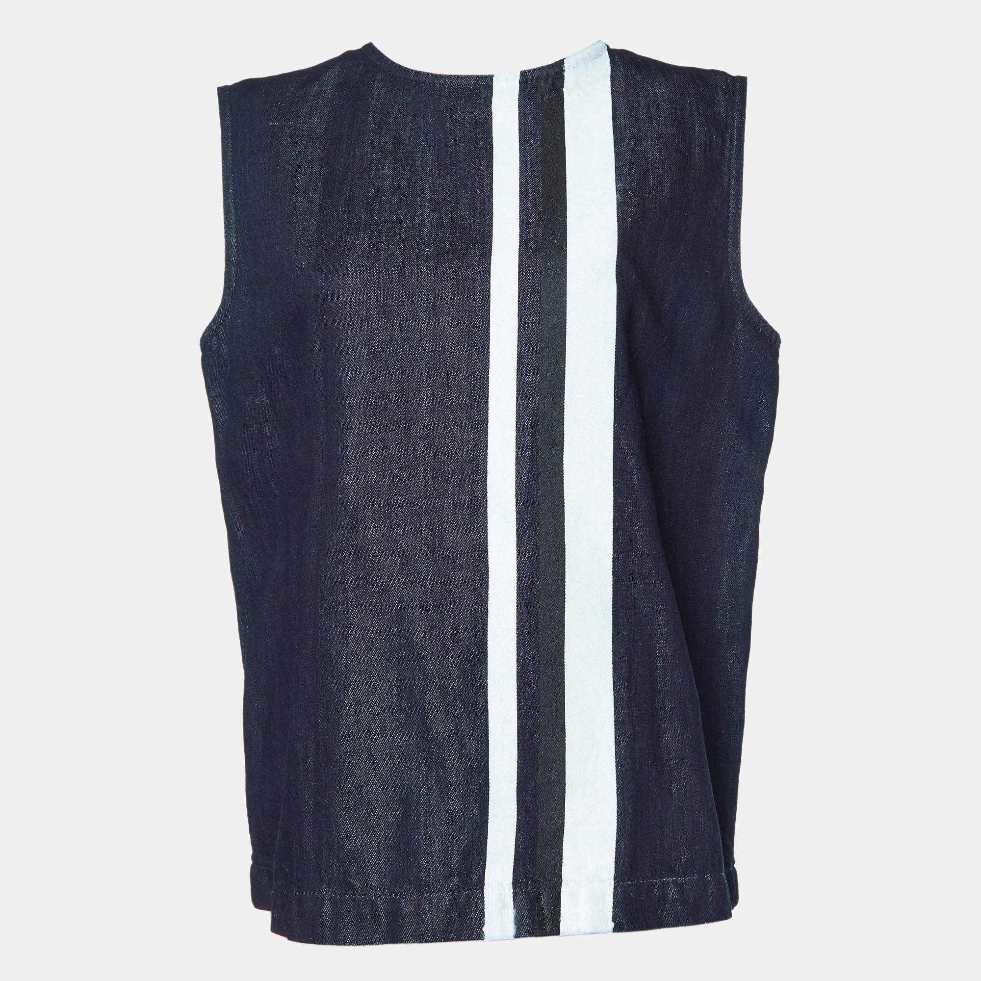 Marni Dark Blue Striped Cotton & Linen Sleeveless Top M