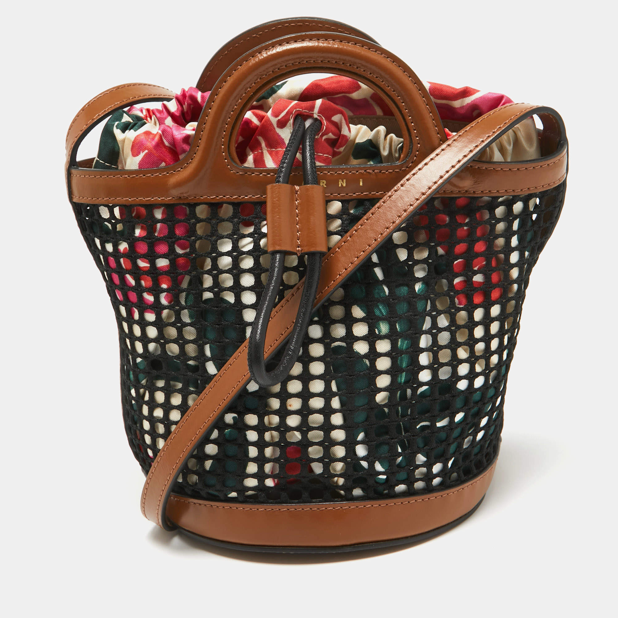 Marni Brown/Black Leather and Net Bucket Bag