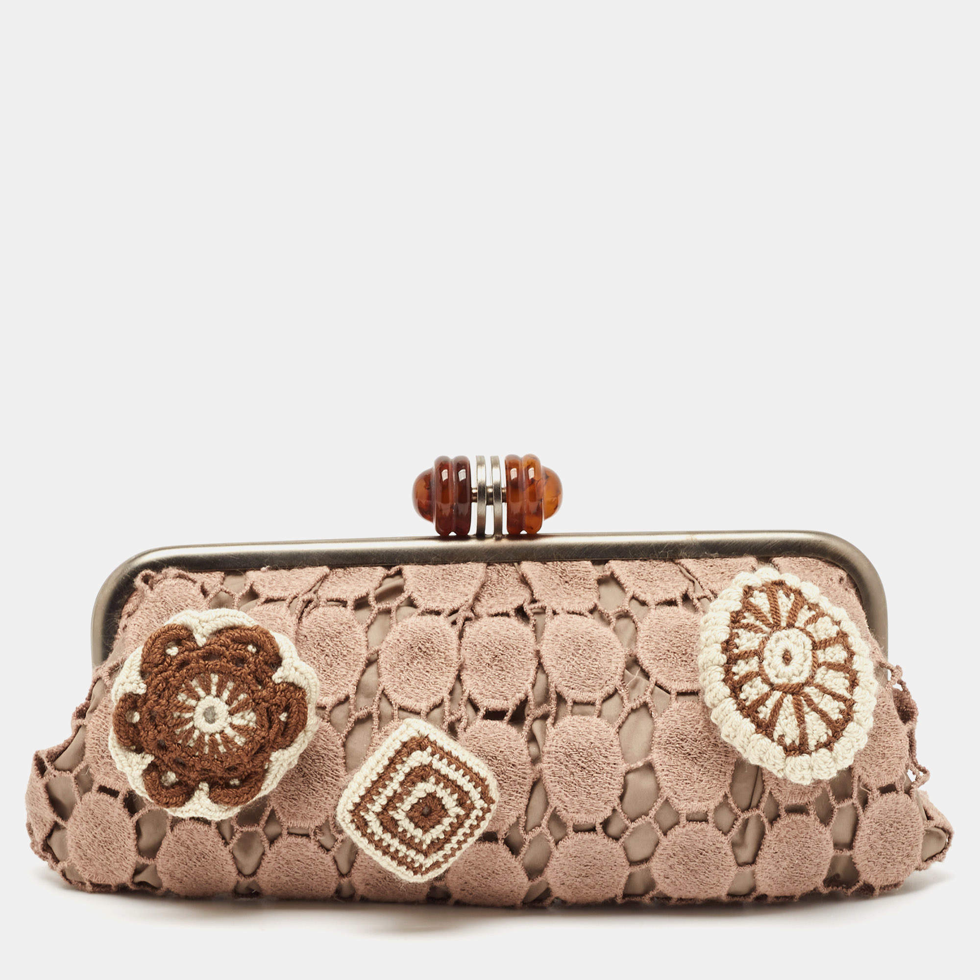 Marni Dusty Pink Crochet Embellished Frame Clutch