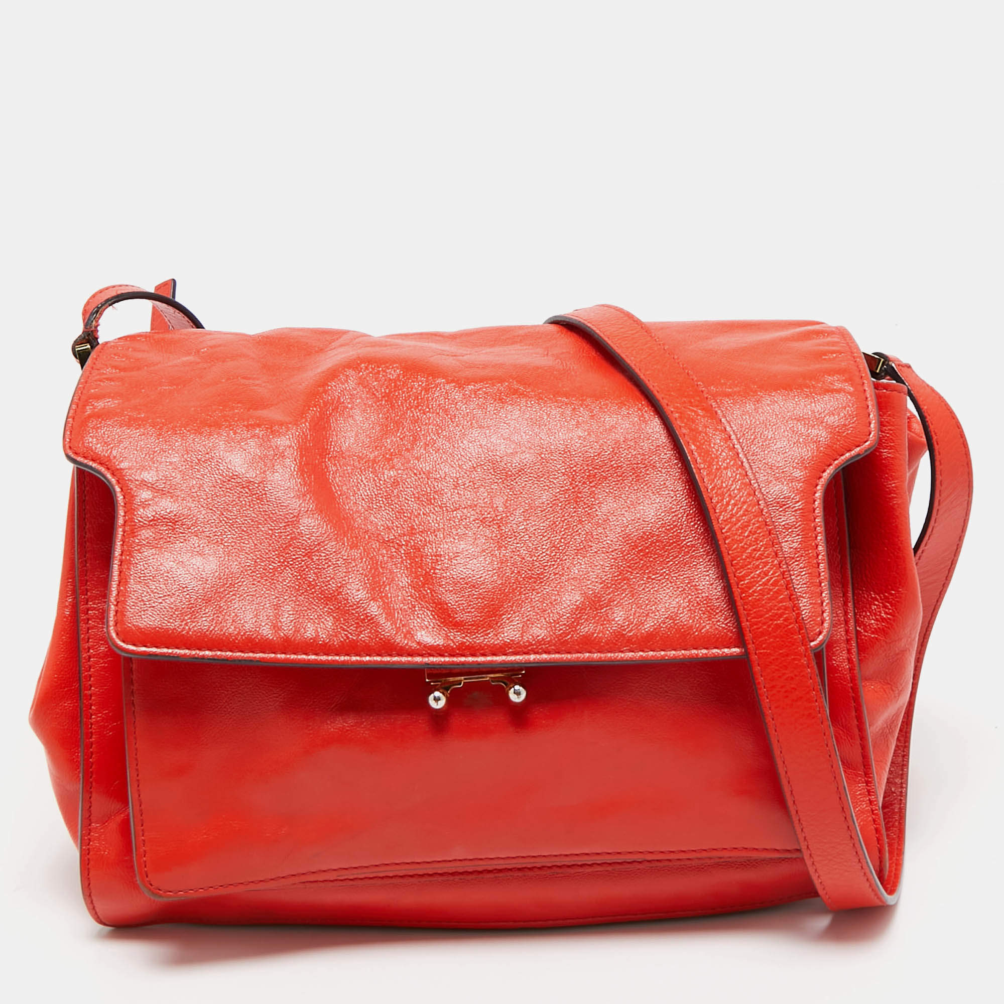Marni Red Leather Soft Trunk Shoulder Bag