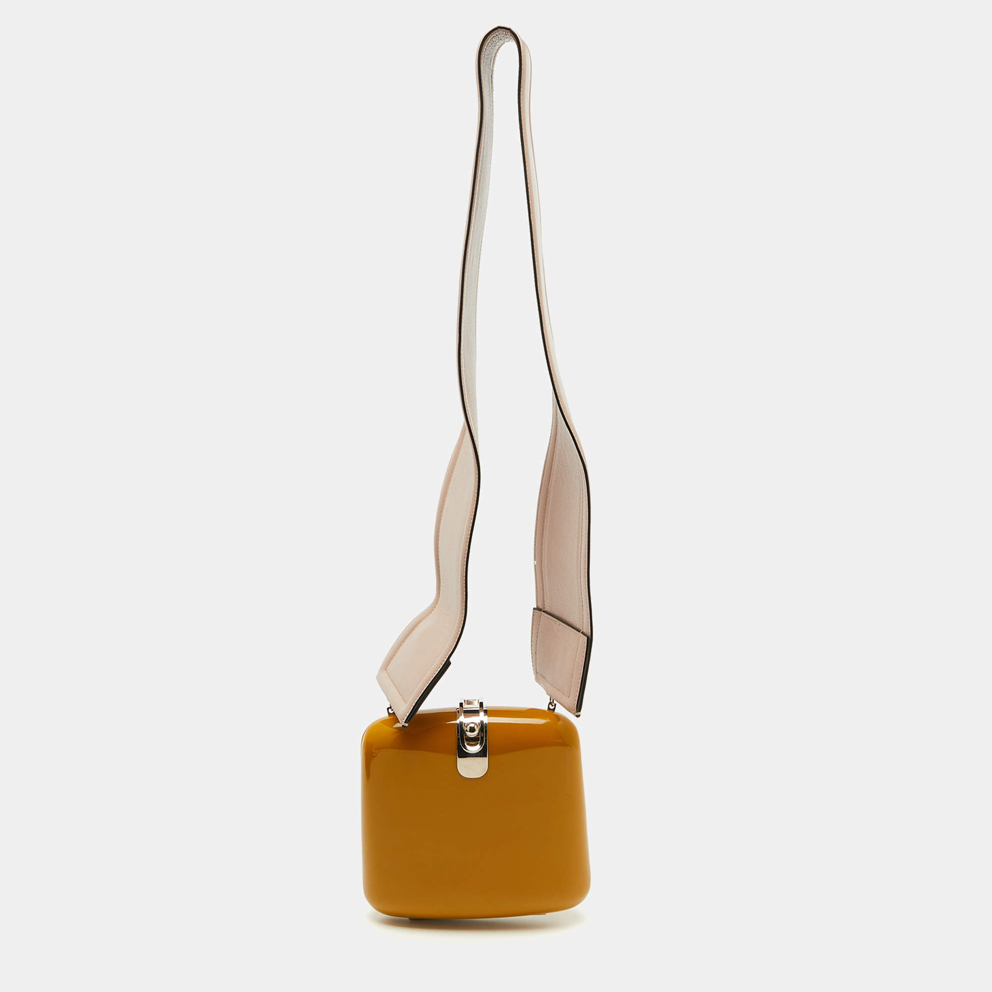 Marni Ocra Yellow Acrylic Boite Clutch Shoulder Bag