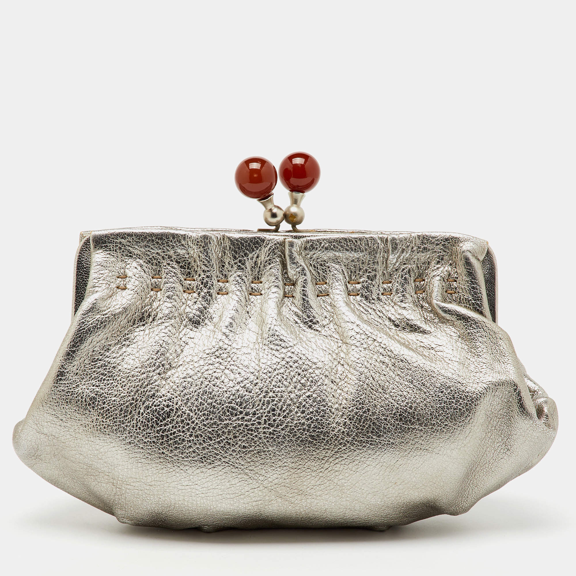 Pre Owned Marni Silver Leather Twisted Lock Clutch