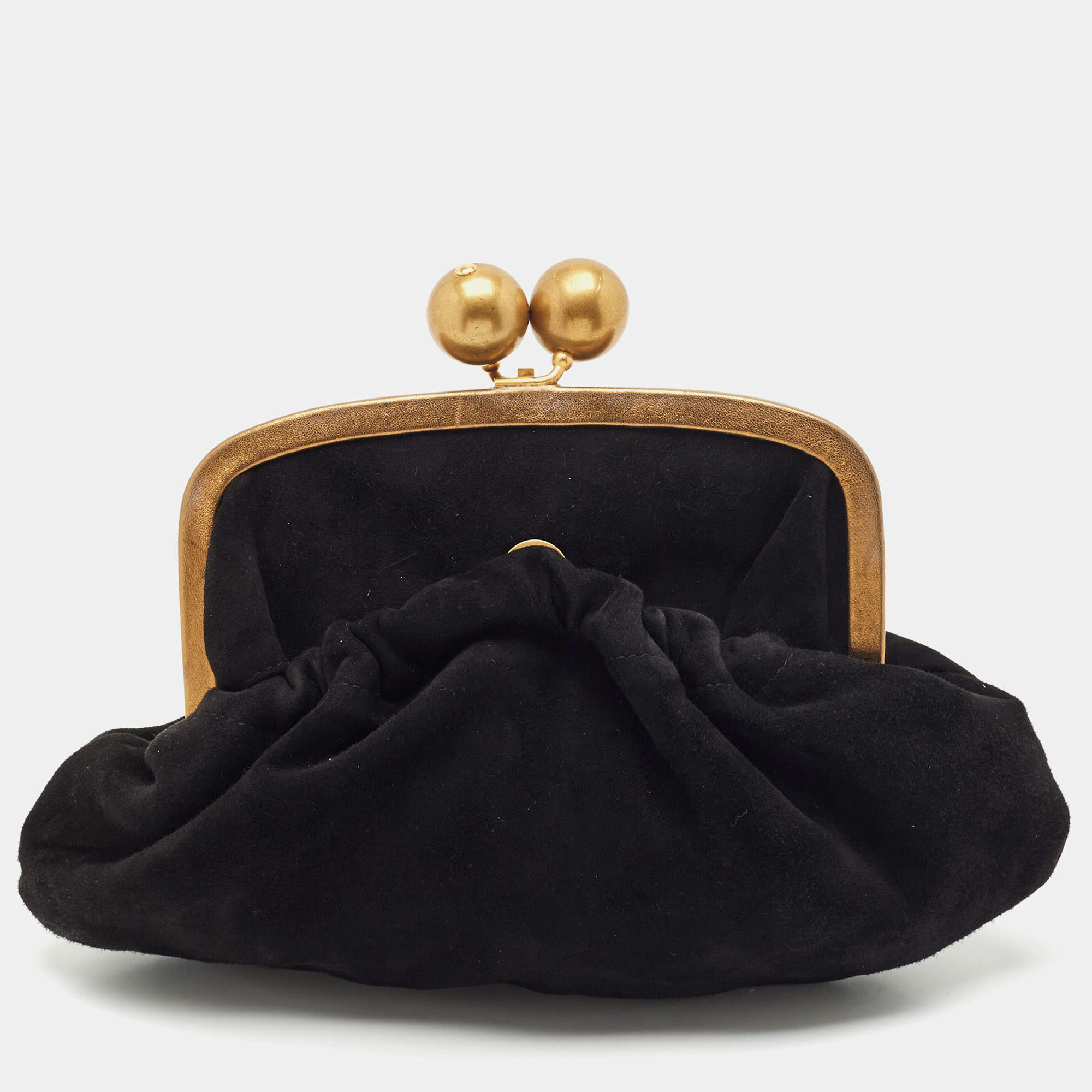 Pre Owned Marni Black Suede Kiss Lock Frame Pouch