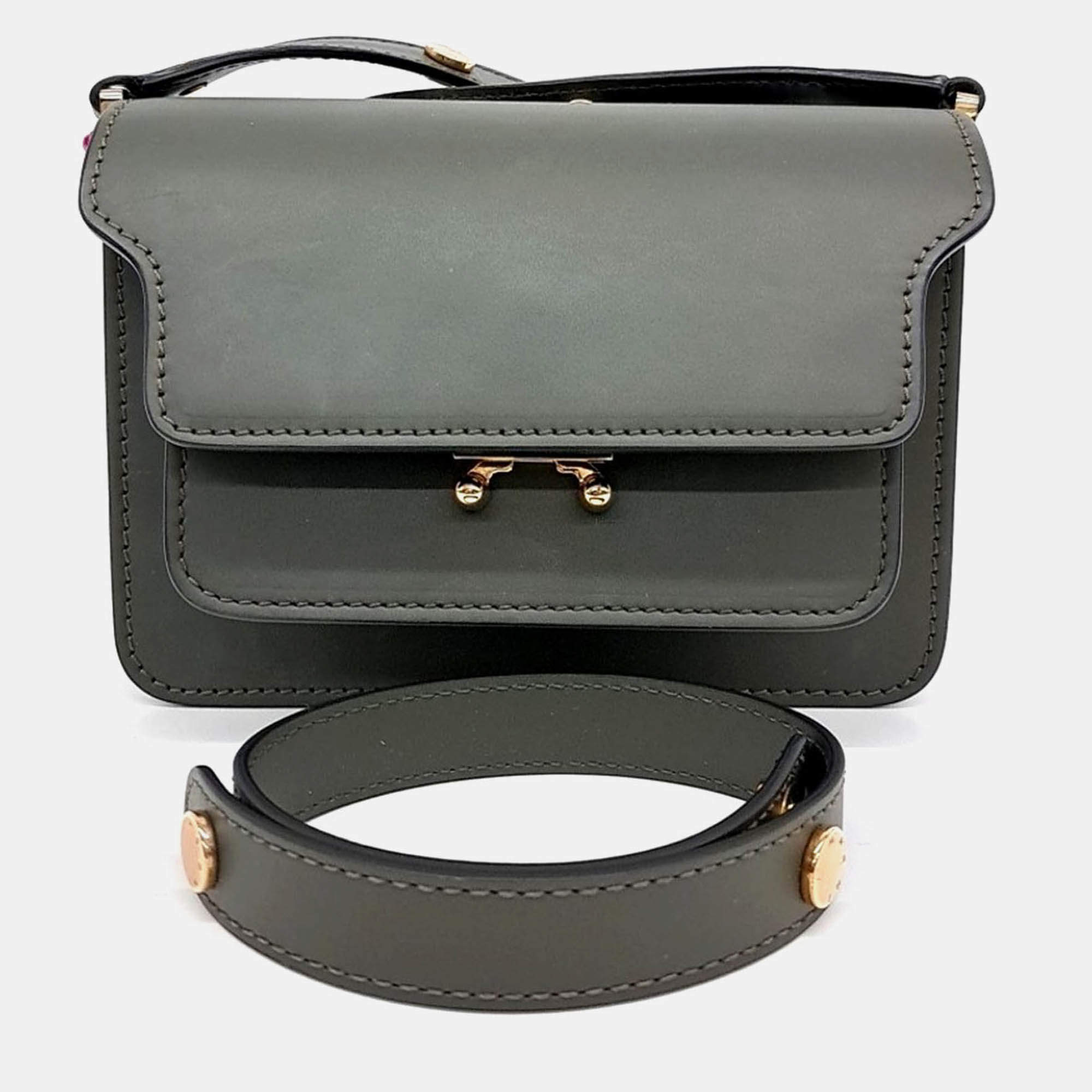 Pre Owned Marni Green Leather Mini Trunk Bag