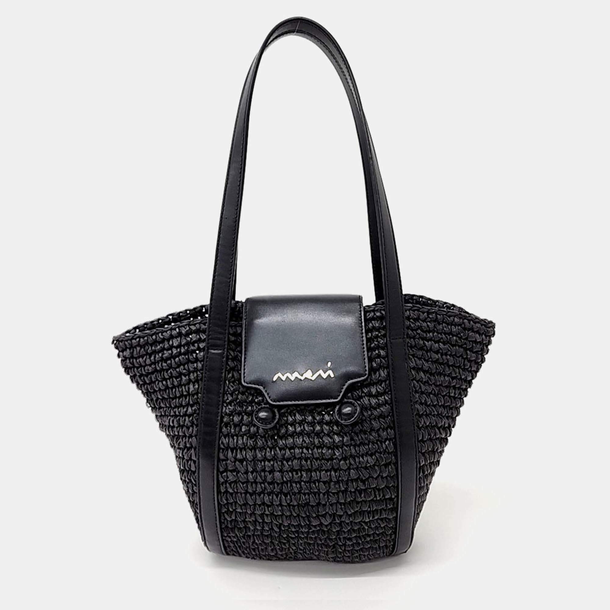 Pre Owned Marni Black Raffia Marni raffia-effect trunkaru beach bag