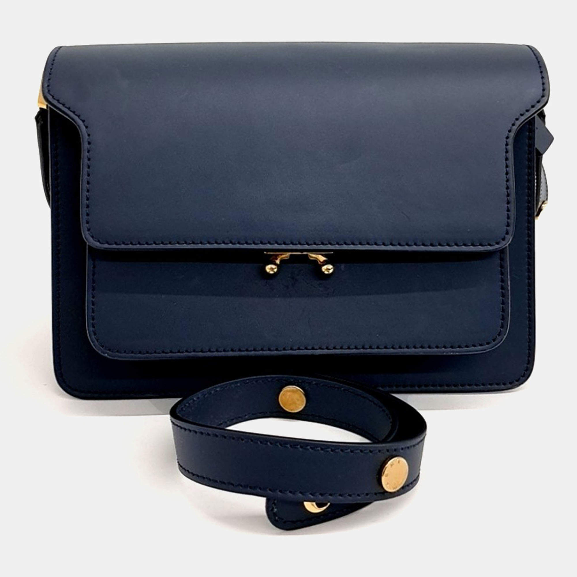 Pre Owned Marni Navy Blue Leather trunk bag