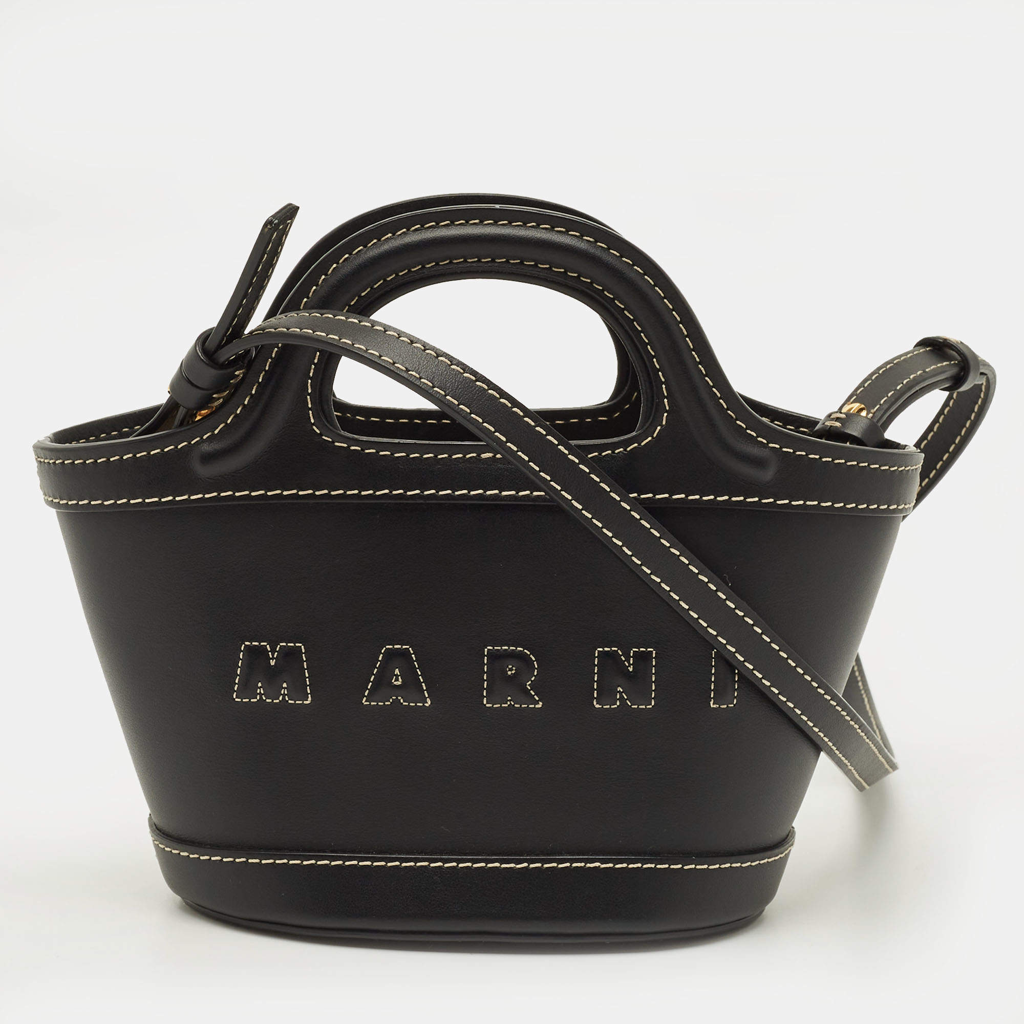 Pre Owned Marni Tropicalia Micro Black Leather Tote