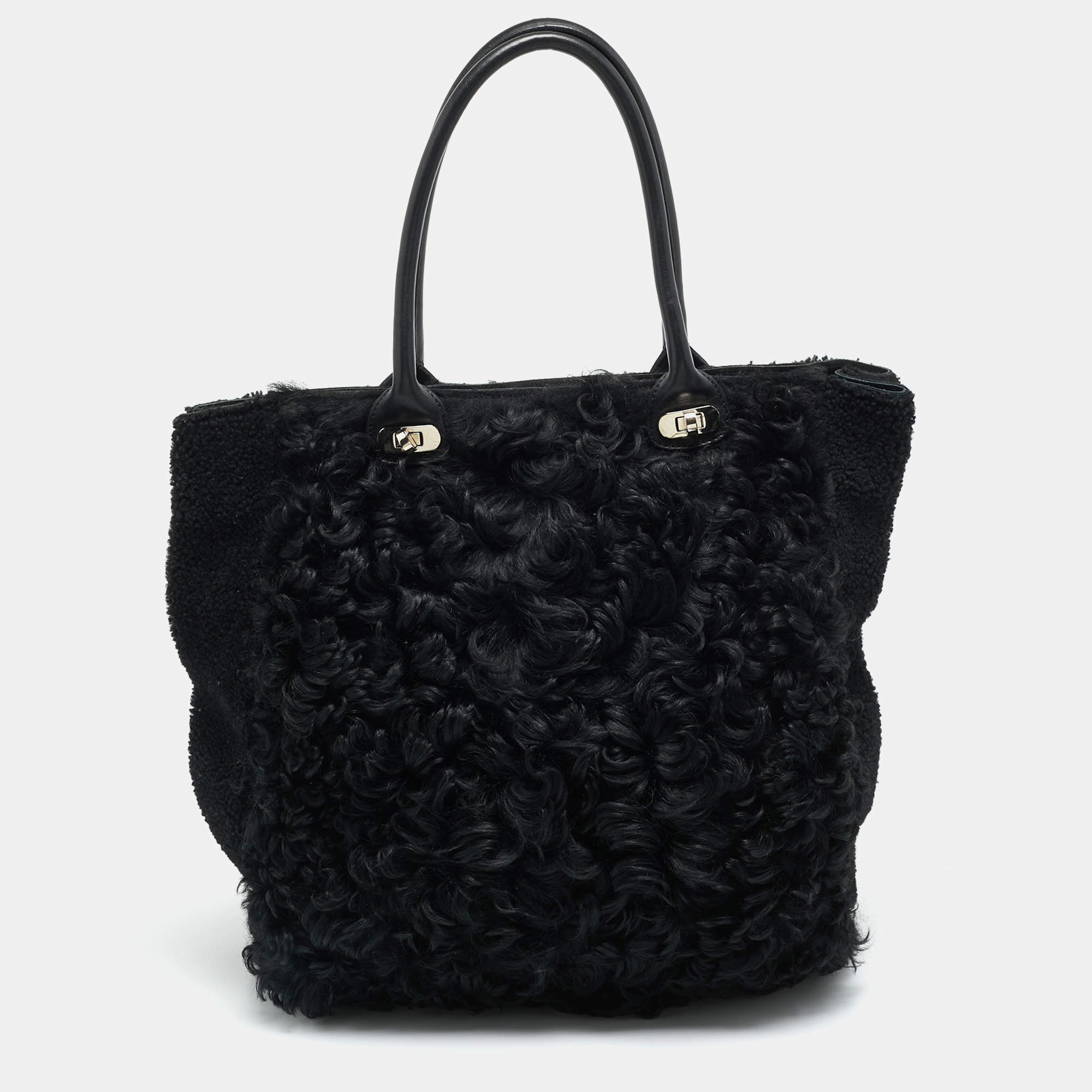 Pre Owned Marni Black Shearling and Fur Vertical Tote