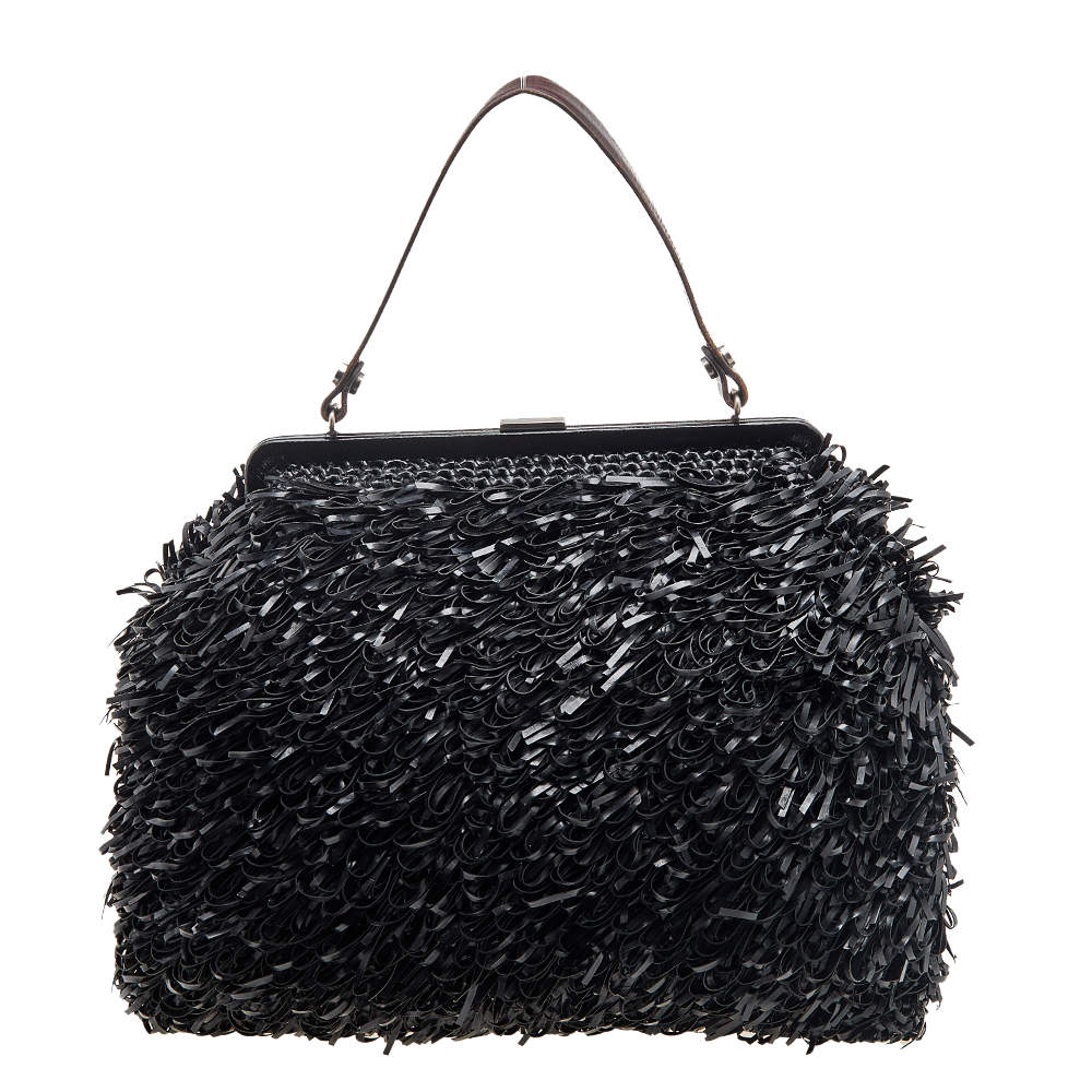 Marni Black/Brown Woven Leather Top Handle Bag