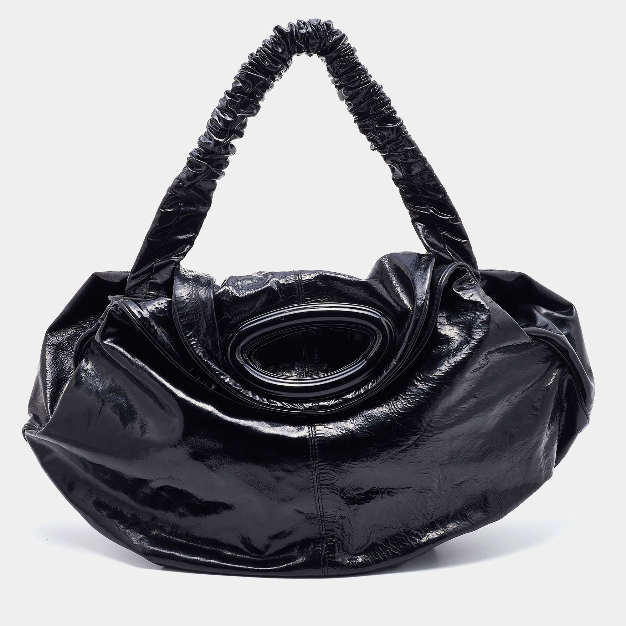 Pre Owned Marni Black Patent Leather Hobo