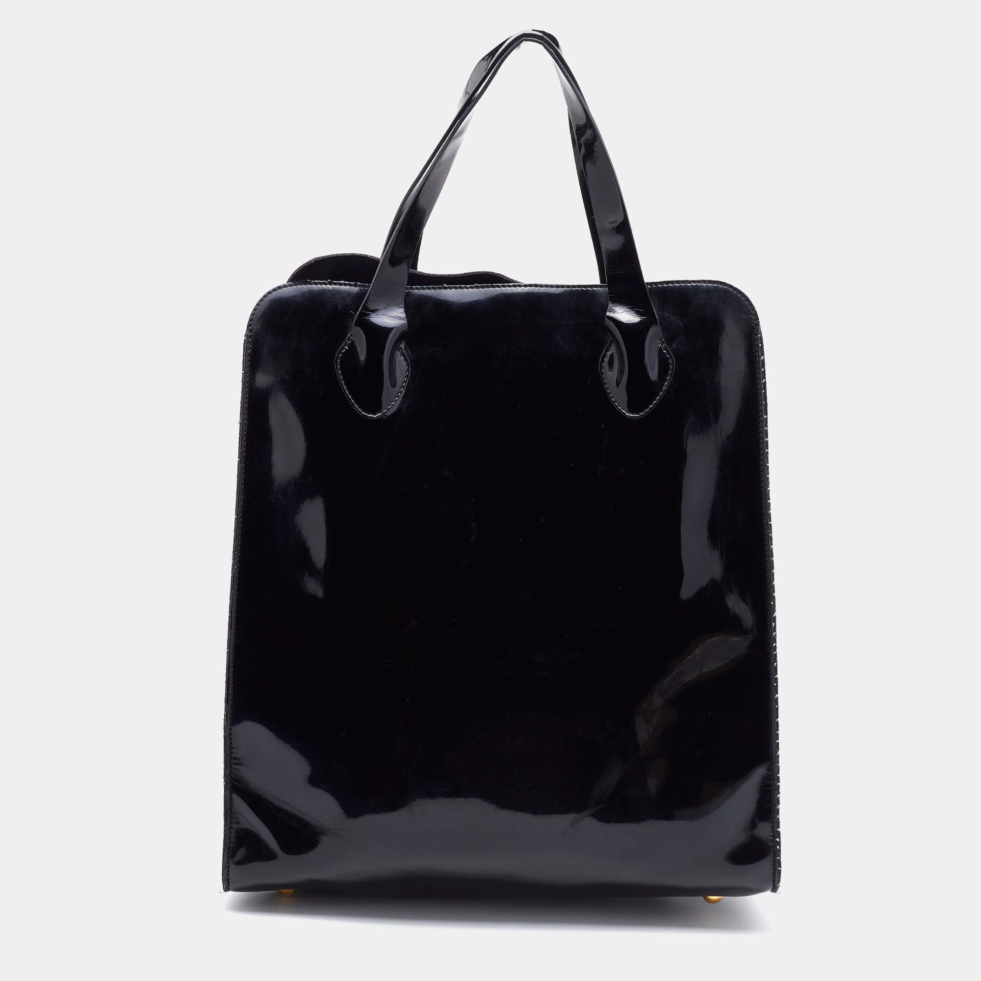 Pre Owned Marni Black/Brown Patent Leather Shopper Tote