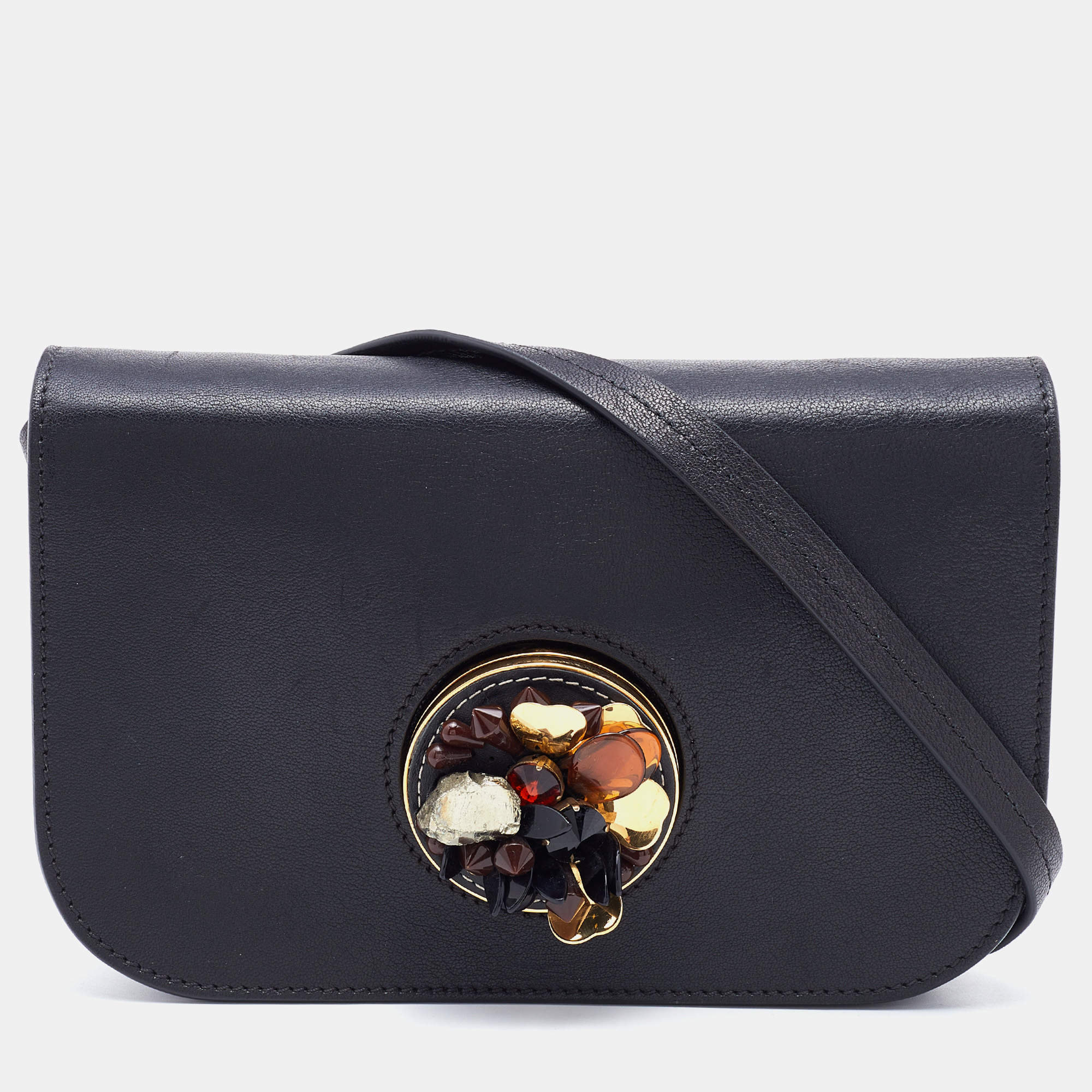 Pre Owned Marni Black Leather Embellished Shoulder Bag