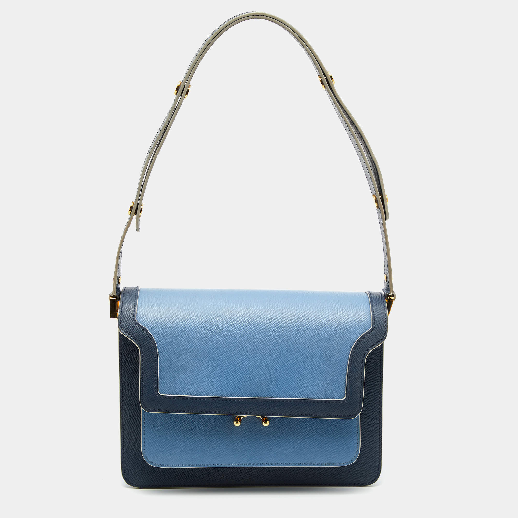 Pre Owned Marni Blue Leather Medium Flap Trunk Shoulder Bag