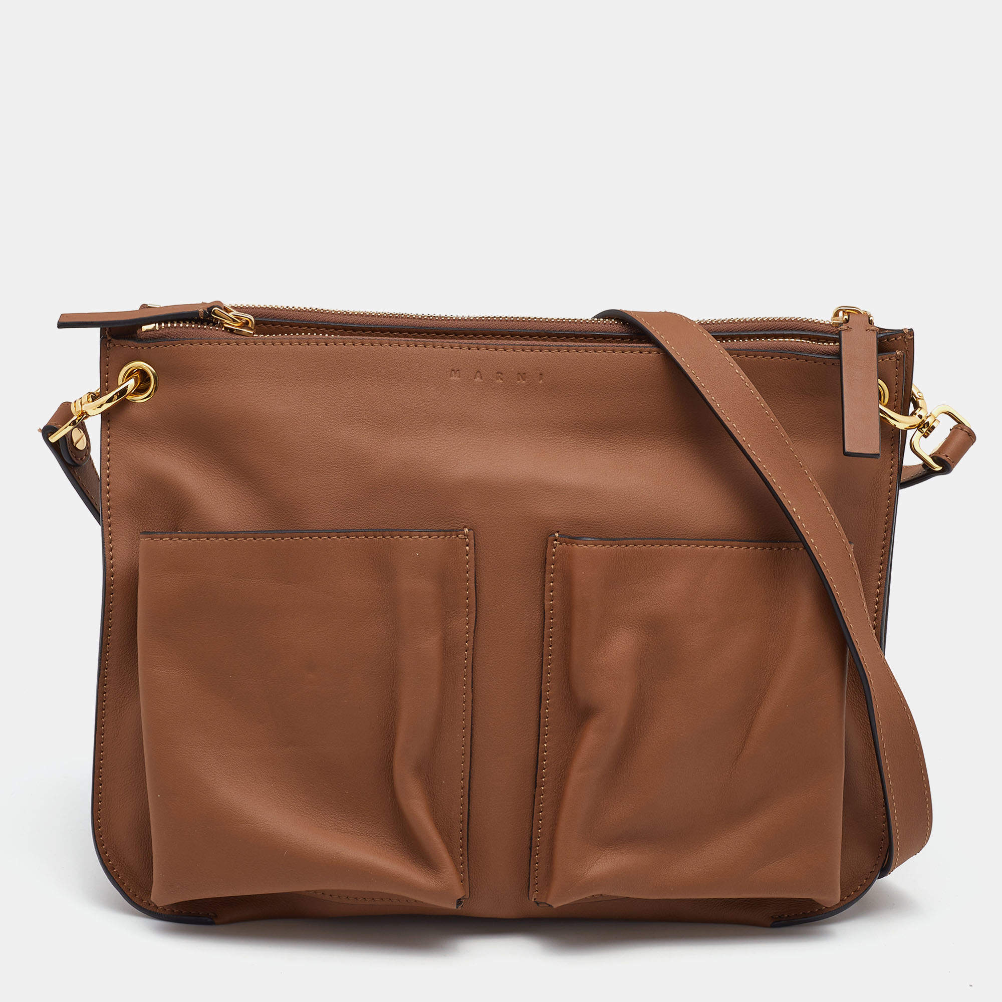 Marni Tan Leather Bandoleer Crossbody Bag