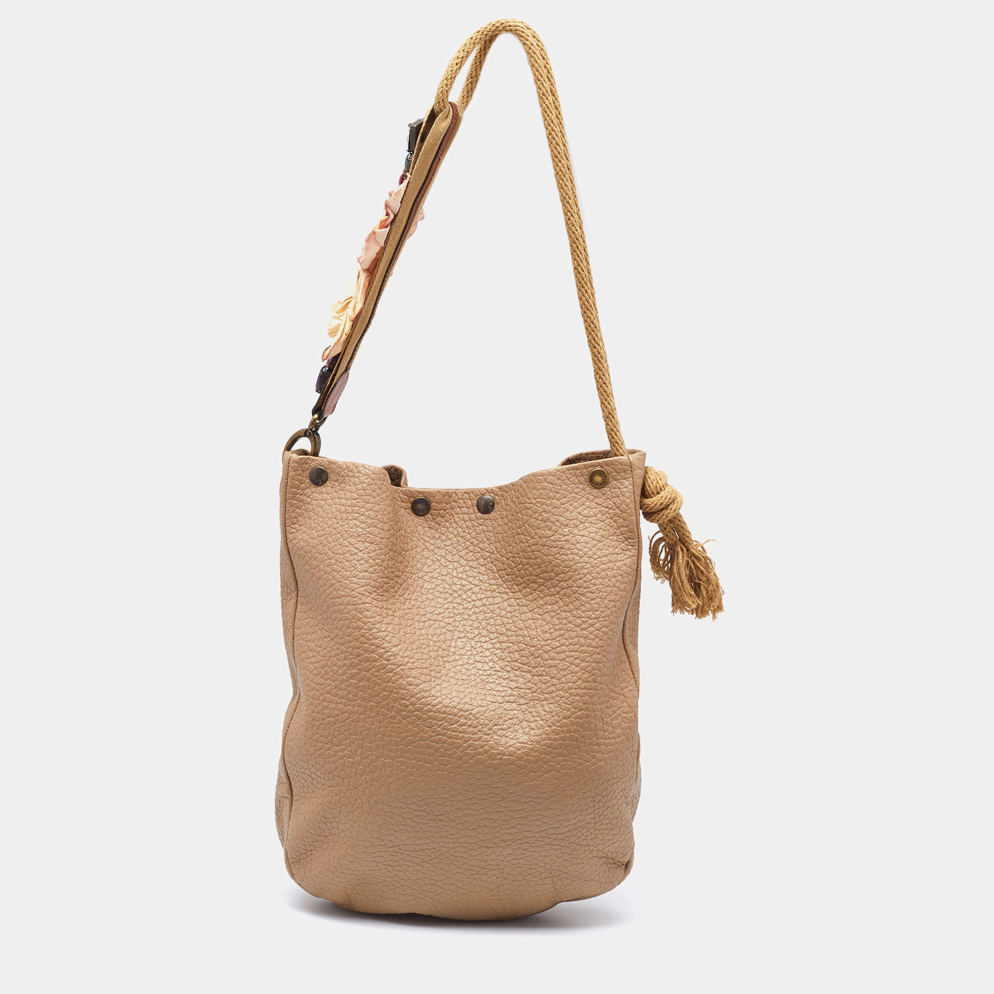 Pre Owned Marni Beige Leather Crystal Embellished Hobo