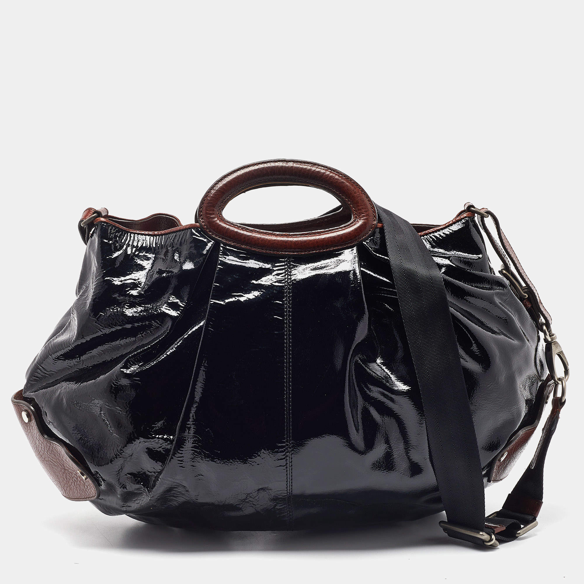 Pre Owned Marni Black/Brown Patent and Leather Tote