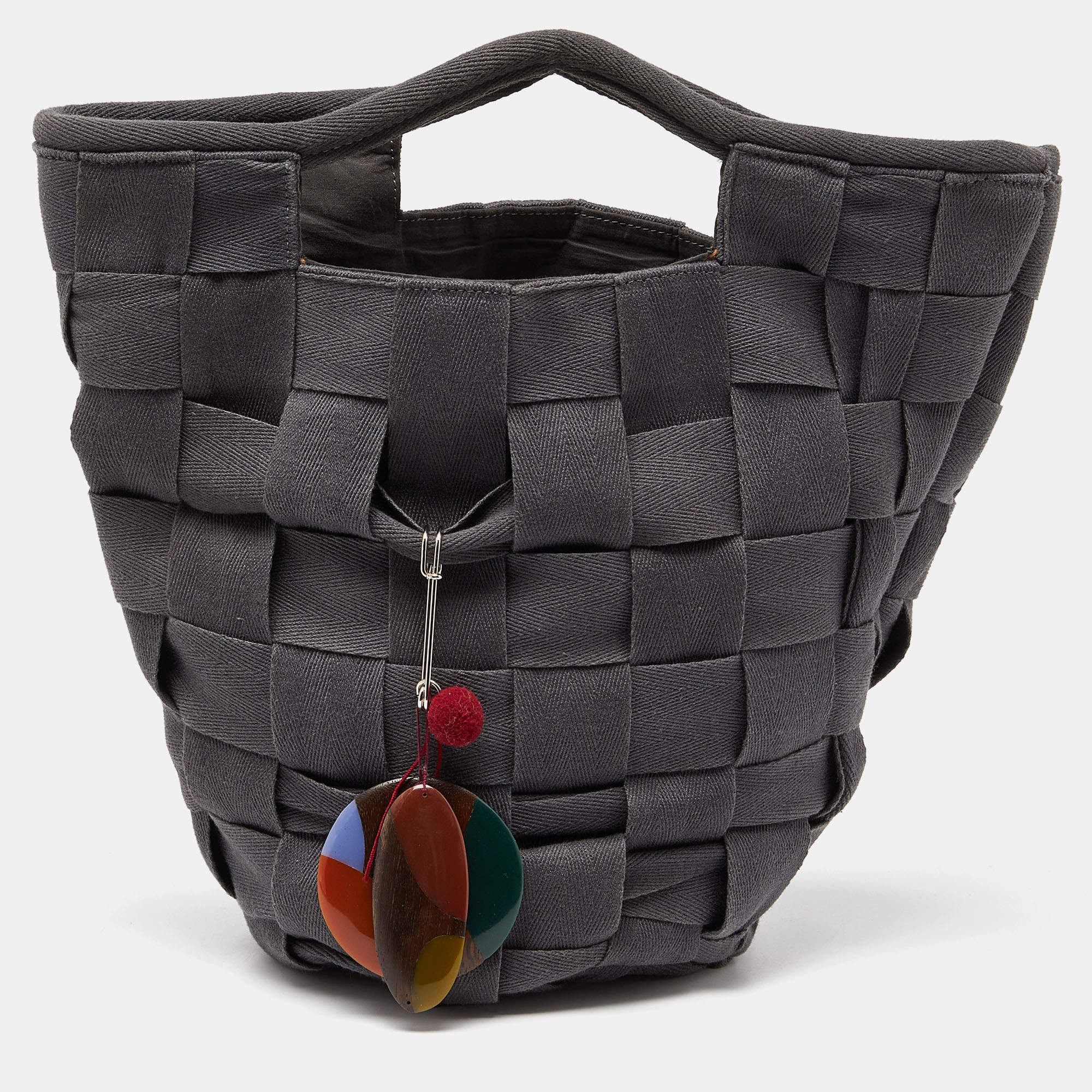 Pre Owned Marni Grey Woven Canvas Bucket Bag