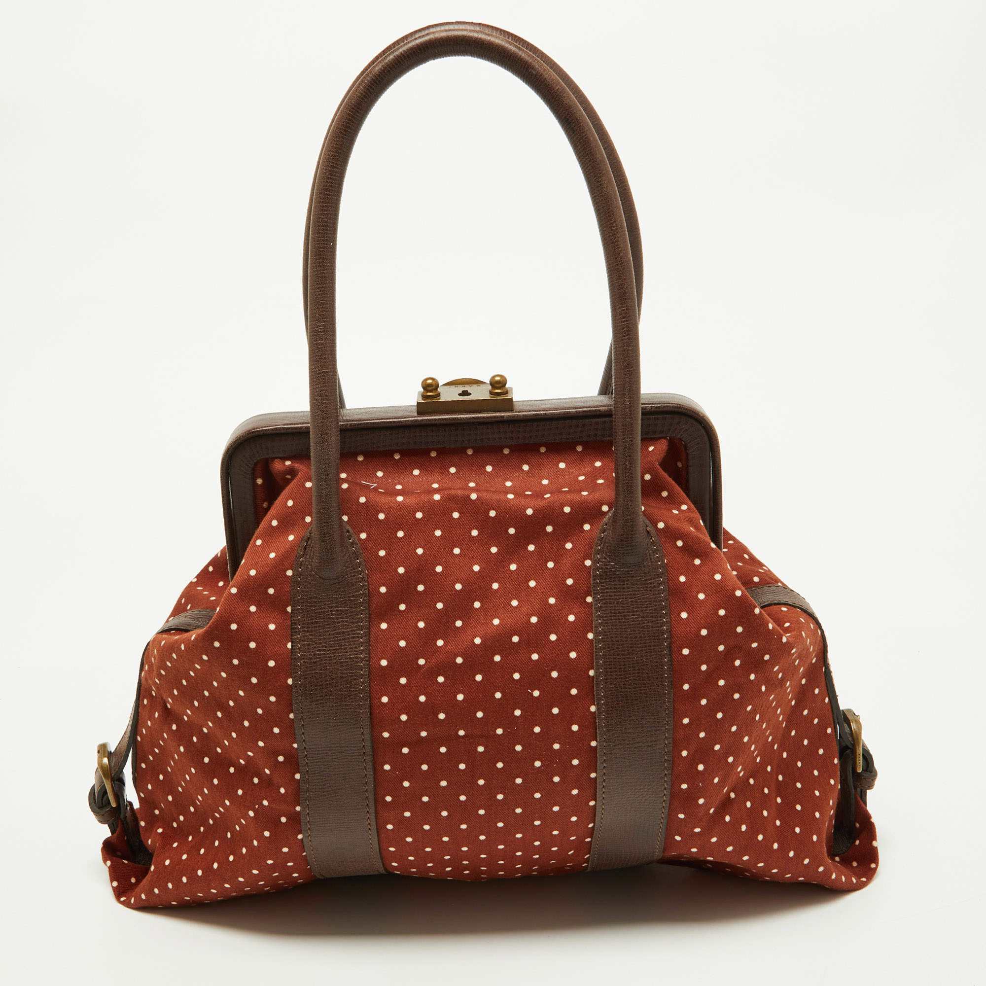 Pre Owned Marni Brown Polka Canvas and Leather Frame Bag