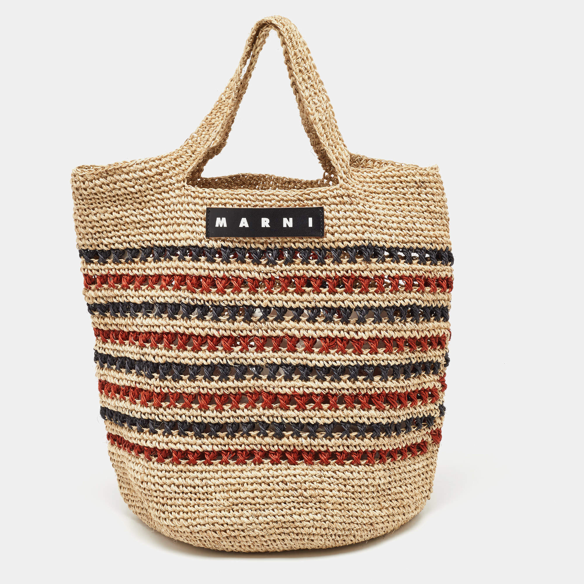 Pre Owned  Marni Multicolor Crochet Raffia Market Hobo