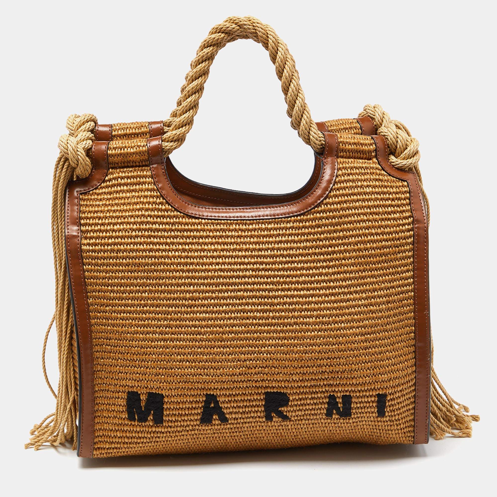 Pre Owned Marni Beige/Brown Raffia and Leather Tote 