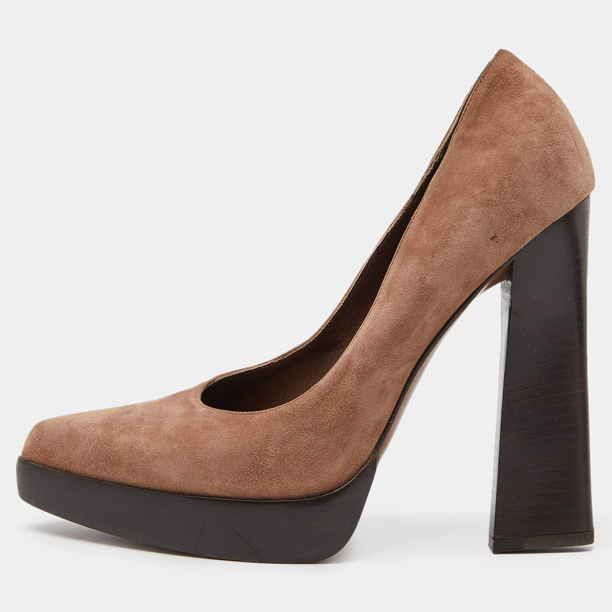 Marni Metallic Brown Suede Square Toe Platform Pumps Size 39