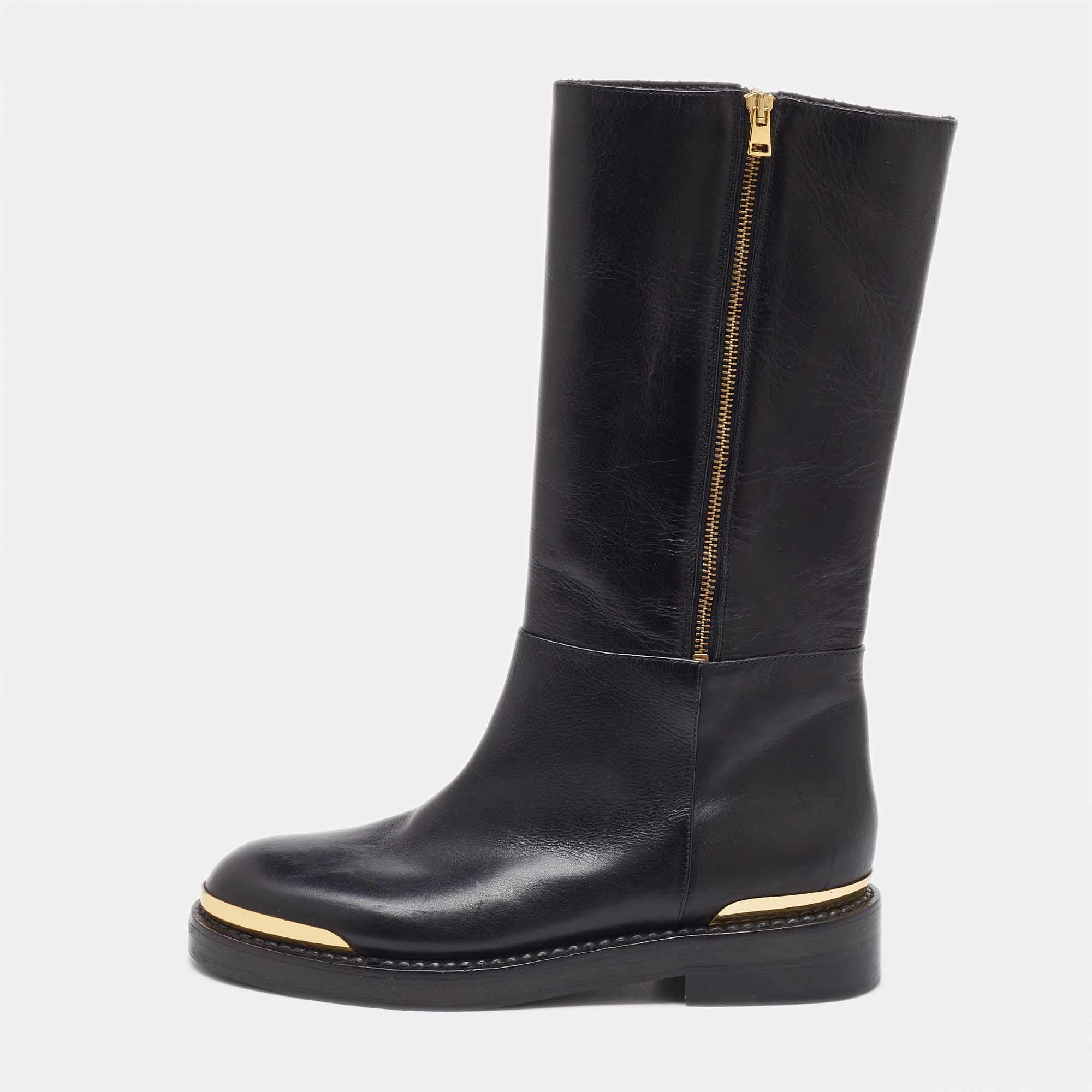 Marni Black Leather Zipper Calf Length Boots Size 41