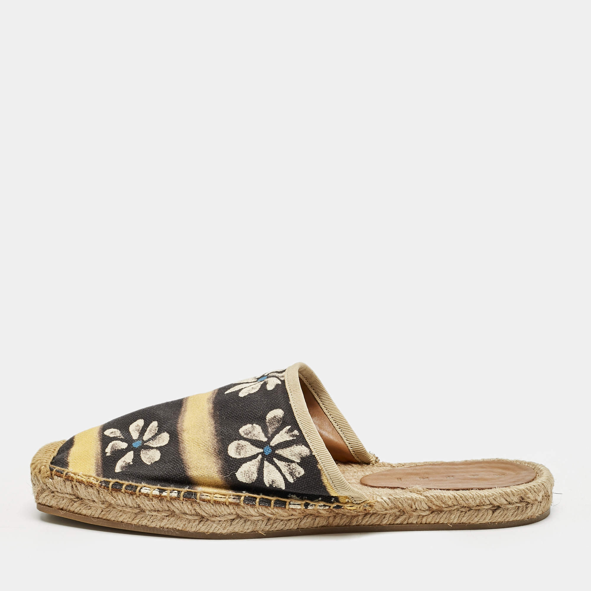 Pre Owned Marni Black/Yellow Floral Print Canvas Espadrille Flats Size 38