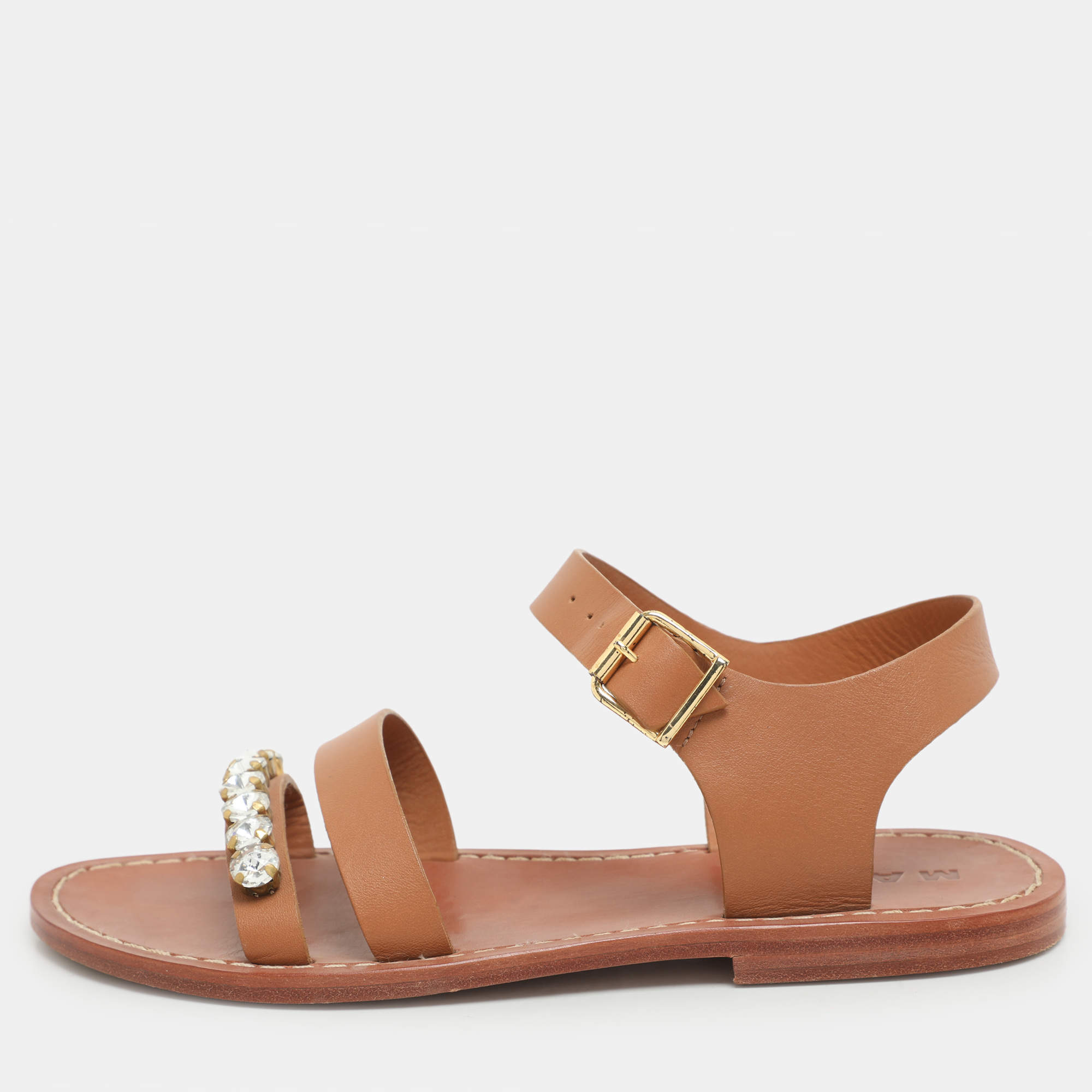 Pre Owned Marni Brown Leather Ankle Strap Sandals Size 38