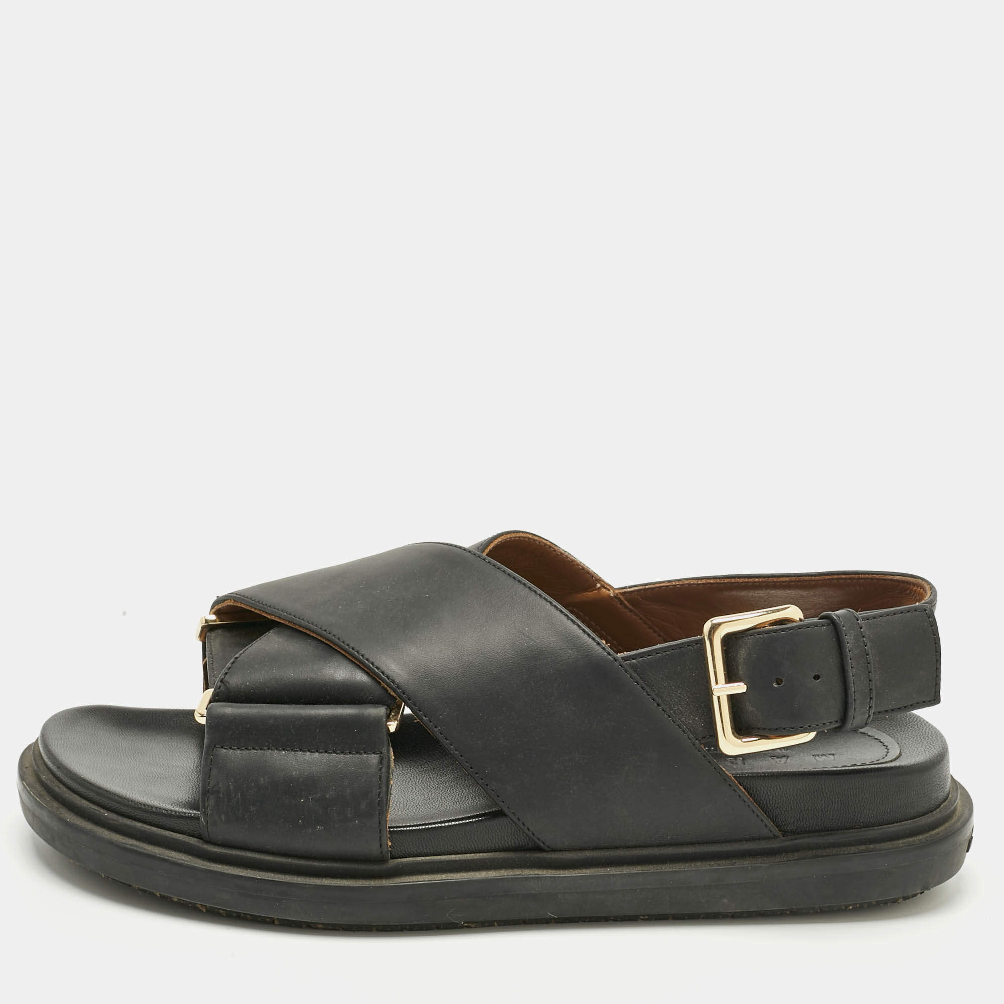 Pre Owned Marni Black Leather Fussbett Sabot Slingback Sandals Size 36