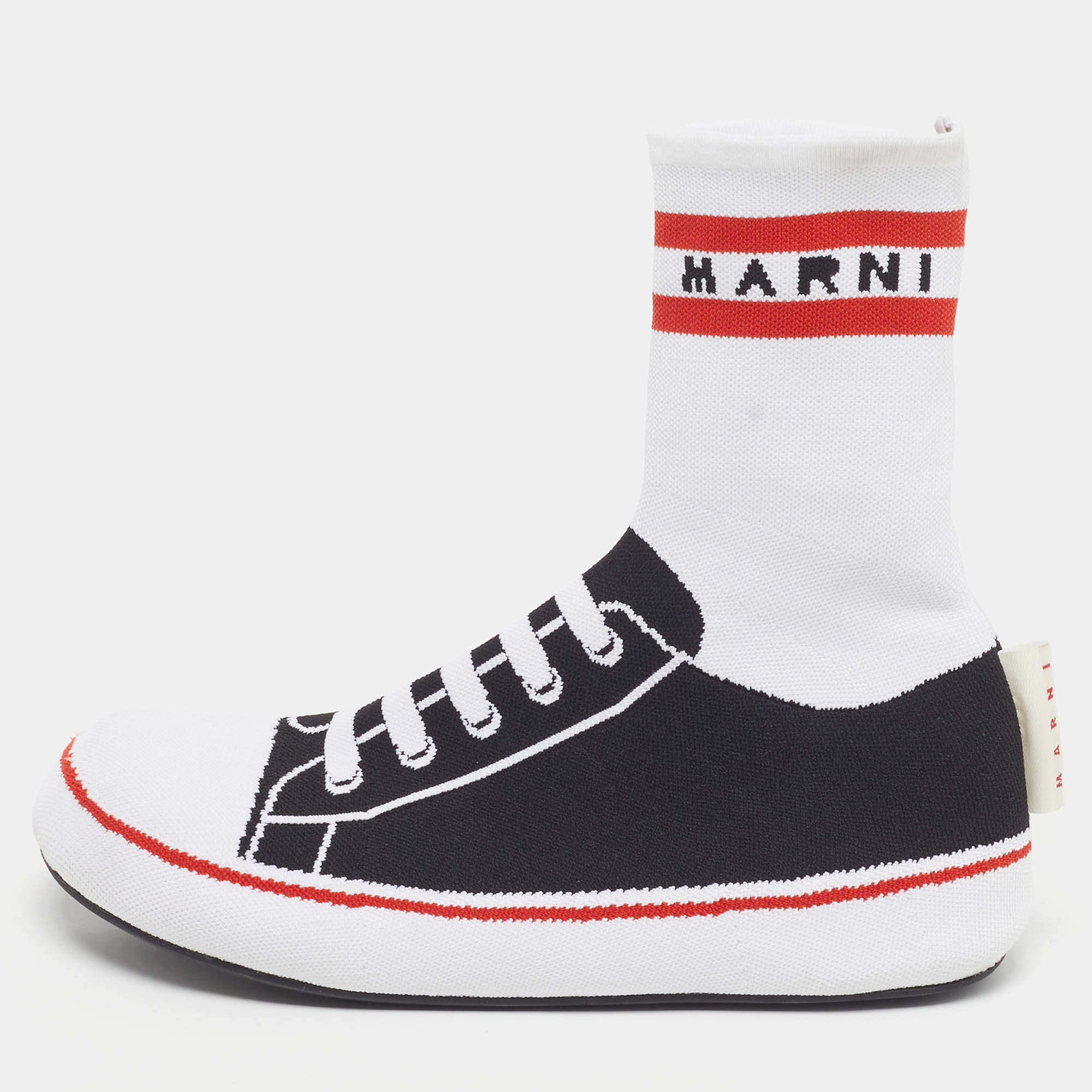 Pre Owned Marni Logo Print Socks Size 40 Black/White Knit Fabric High Slip On Sneakers