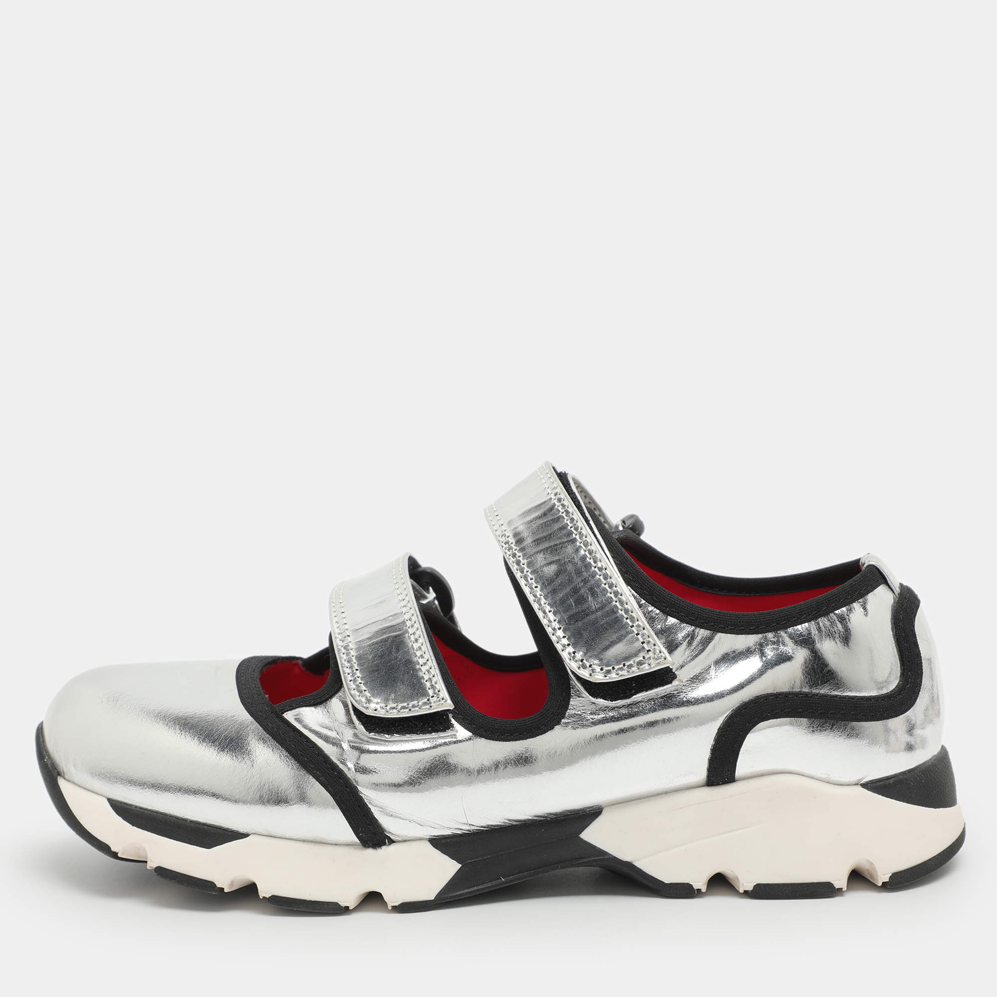 Pre Owned Marni Size 37 Silver Foil Leather Low Top Sneakers