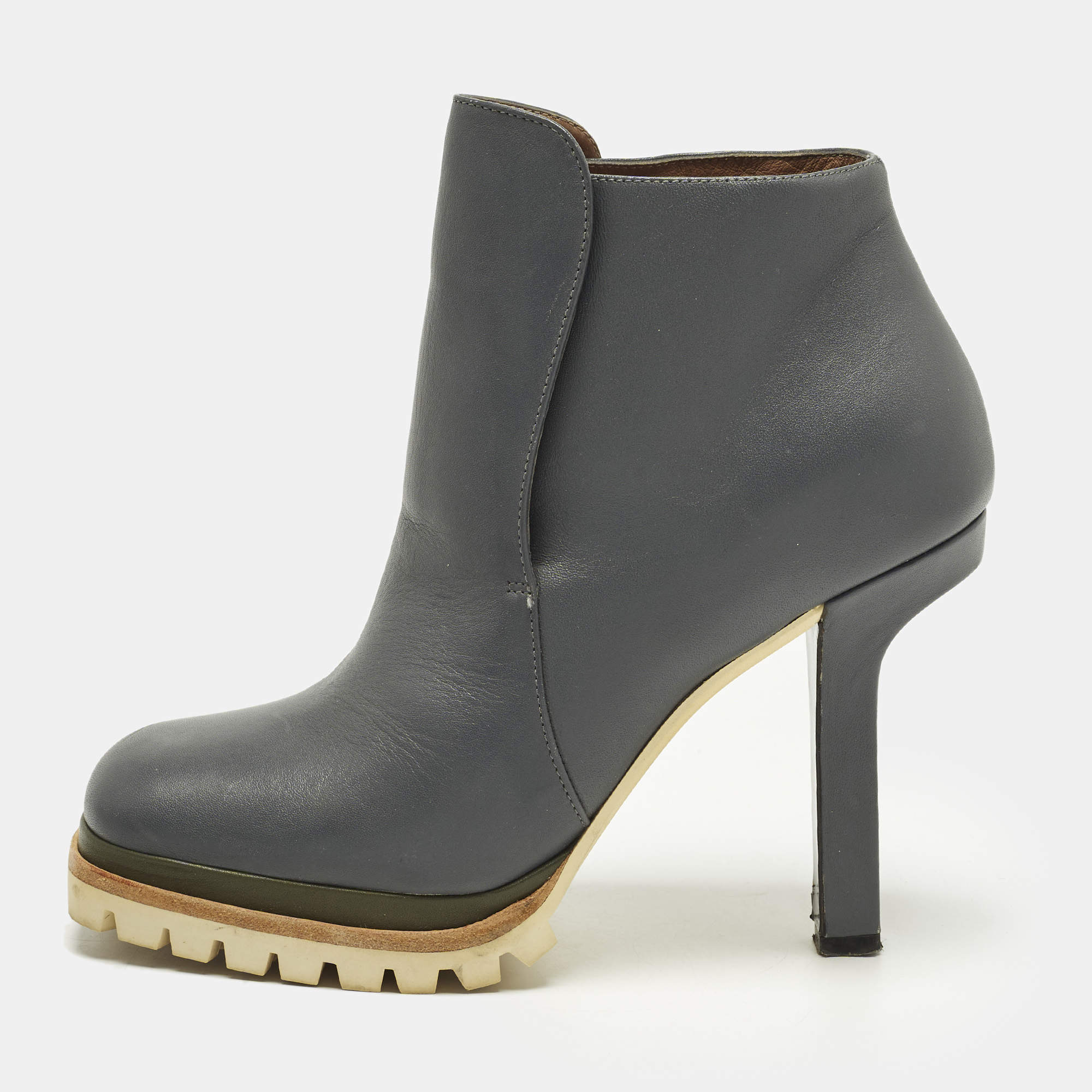 Pre Owned حذاء كاحل مارني جلد رمادي مقاس 36.5