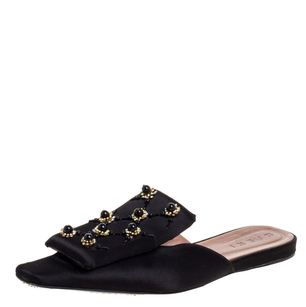 Marni Black Satin Embellished Mules Size 39