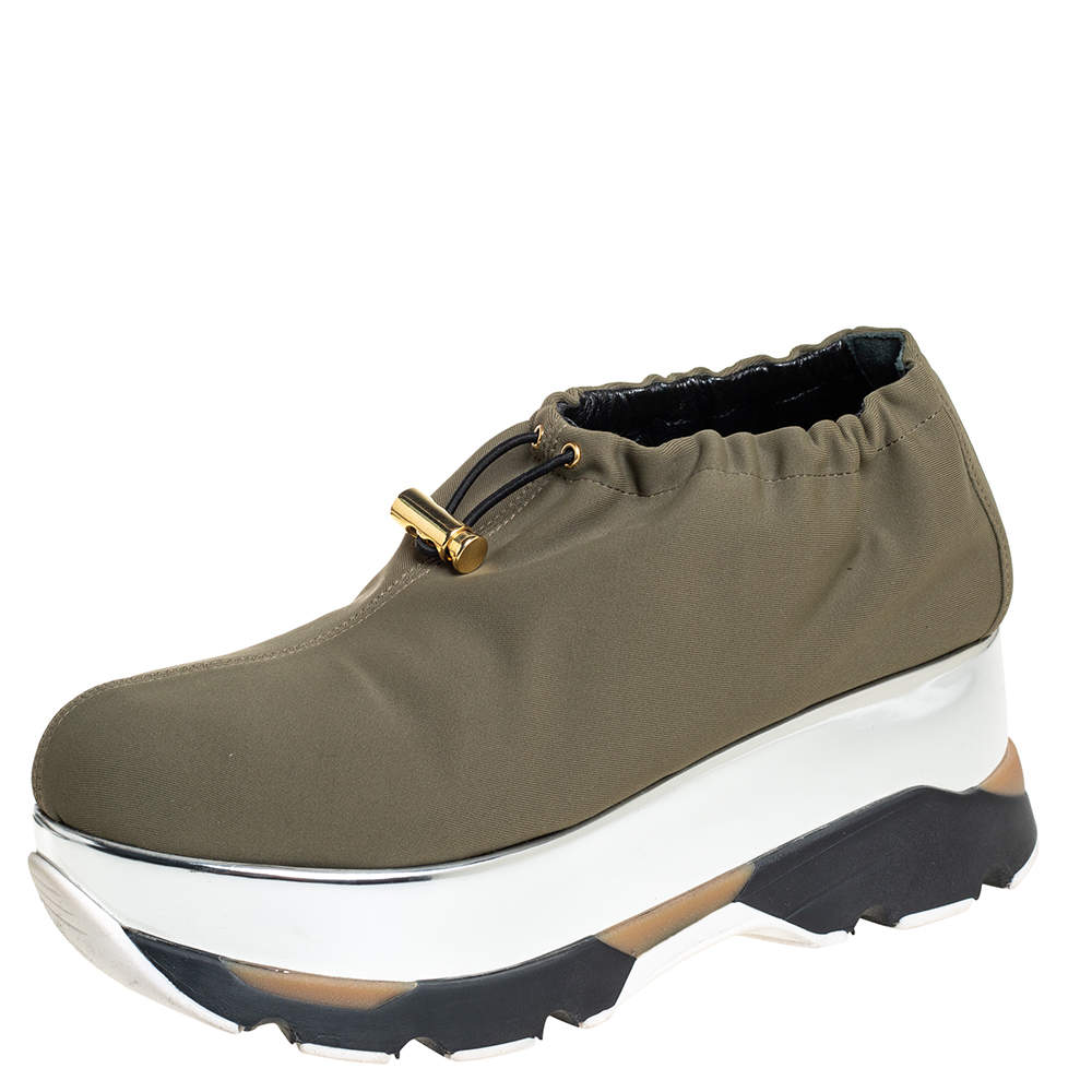 Marni Olive Green Fabric Platform Sneakers Size 38