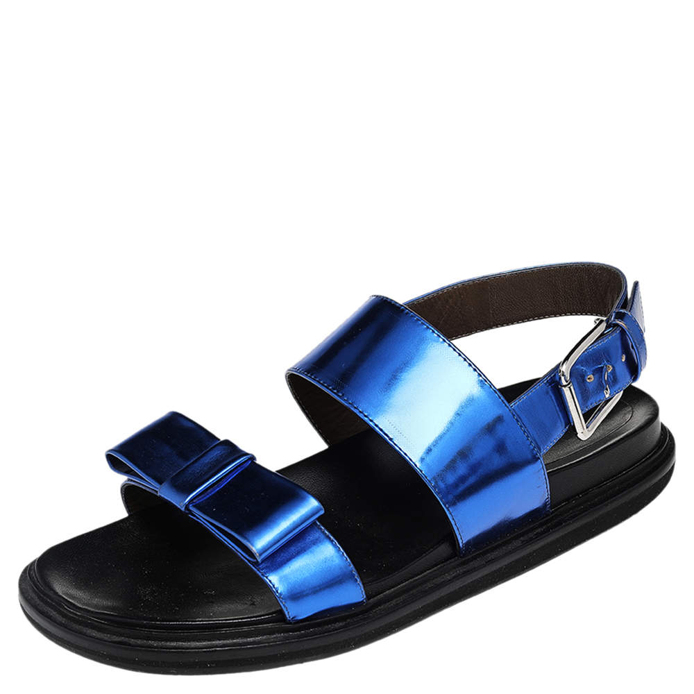 Pre Owned Marni Blue Patent Leather Bow Slingback Sandals Size 40