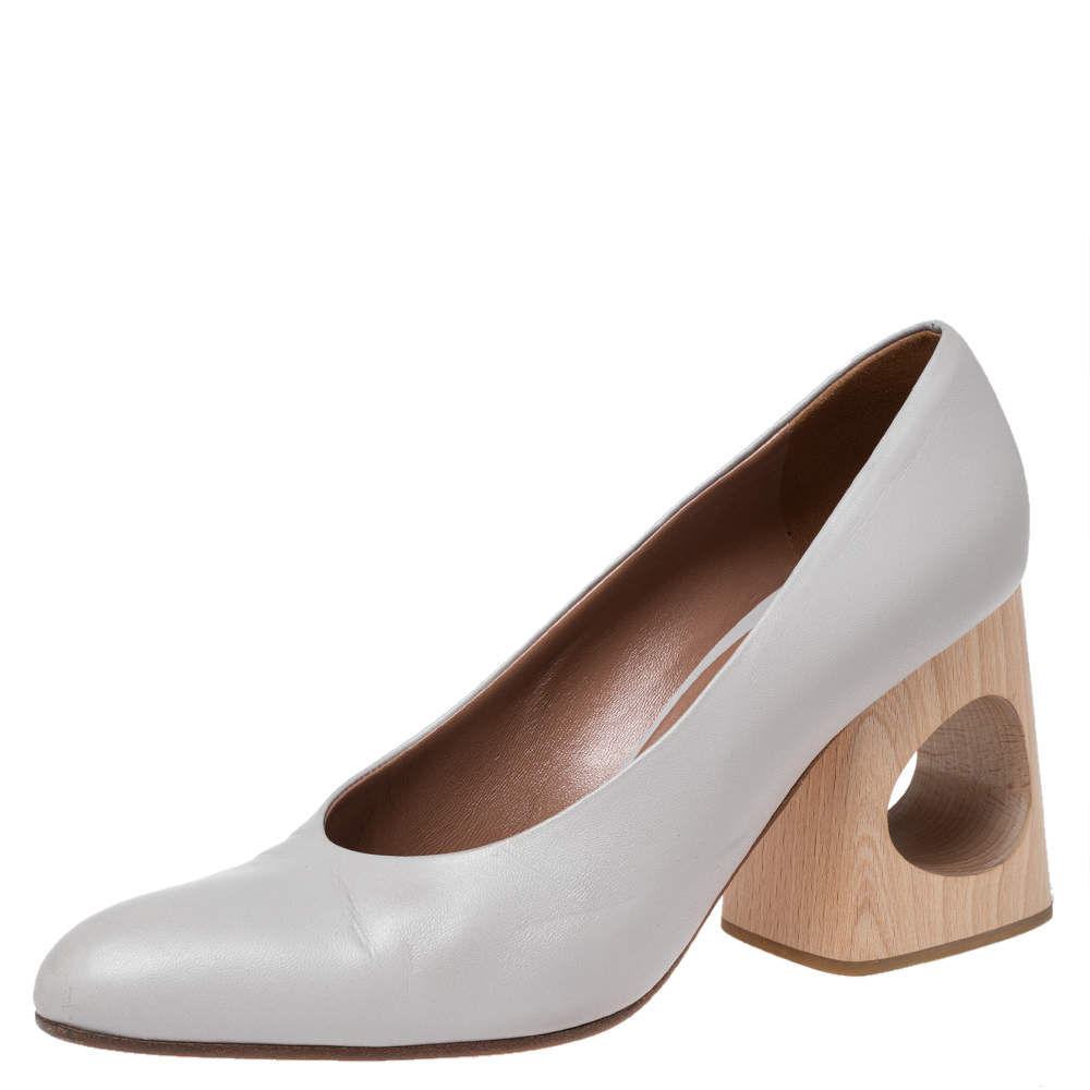 Pre Owned Marni  Grey Leather Block Heel Pumps Size 41
