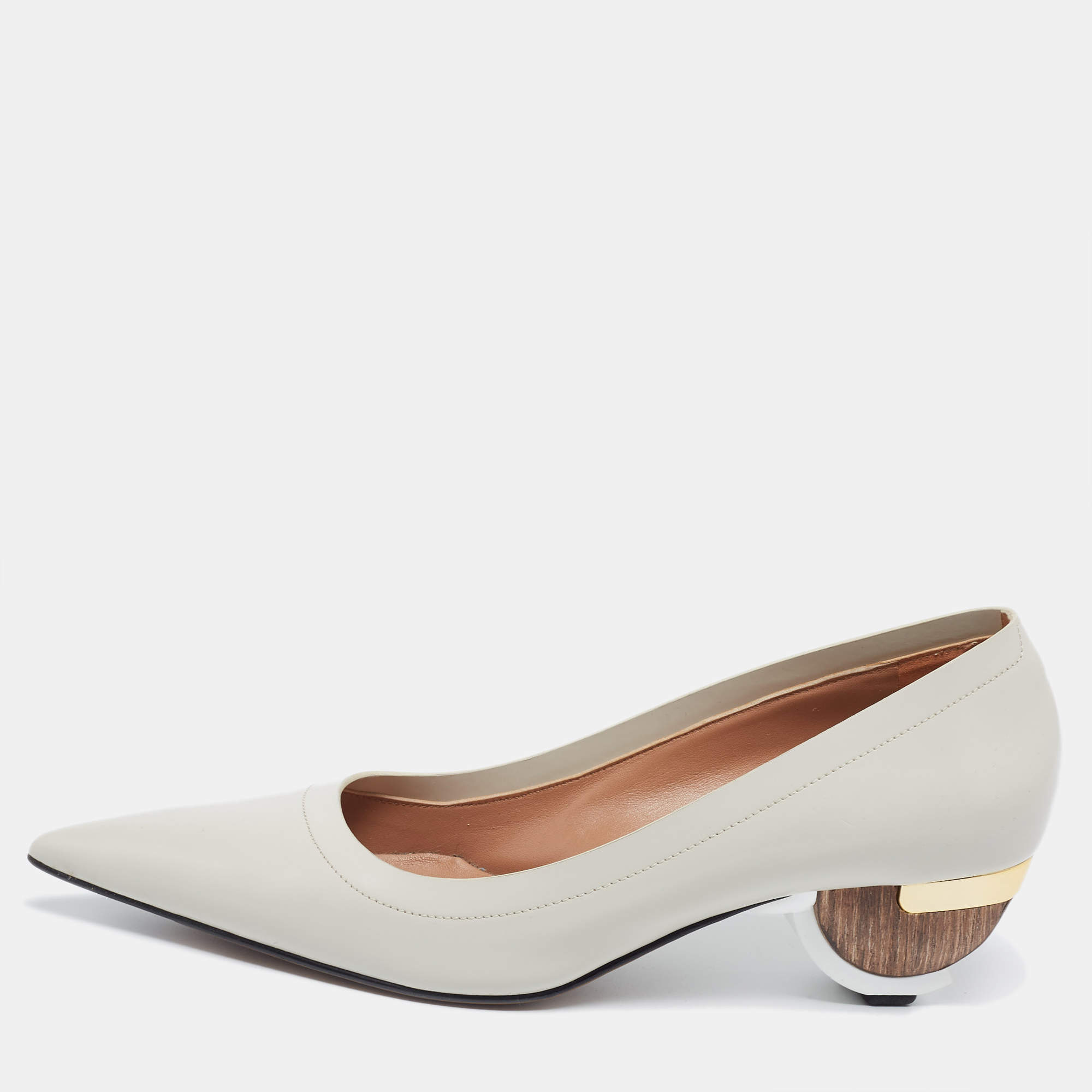 Pre Owned Marni Light Grey Leather Pointed-Toe Pumps Size 40