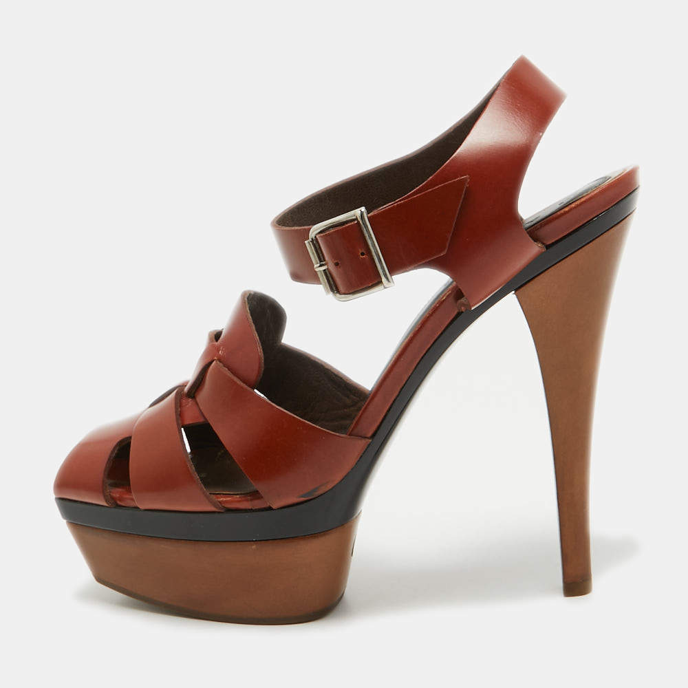 Marni Brown Leather Platform Ankle Strap Sandals Size 38