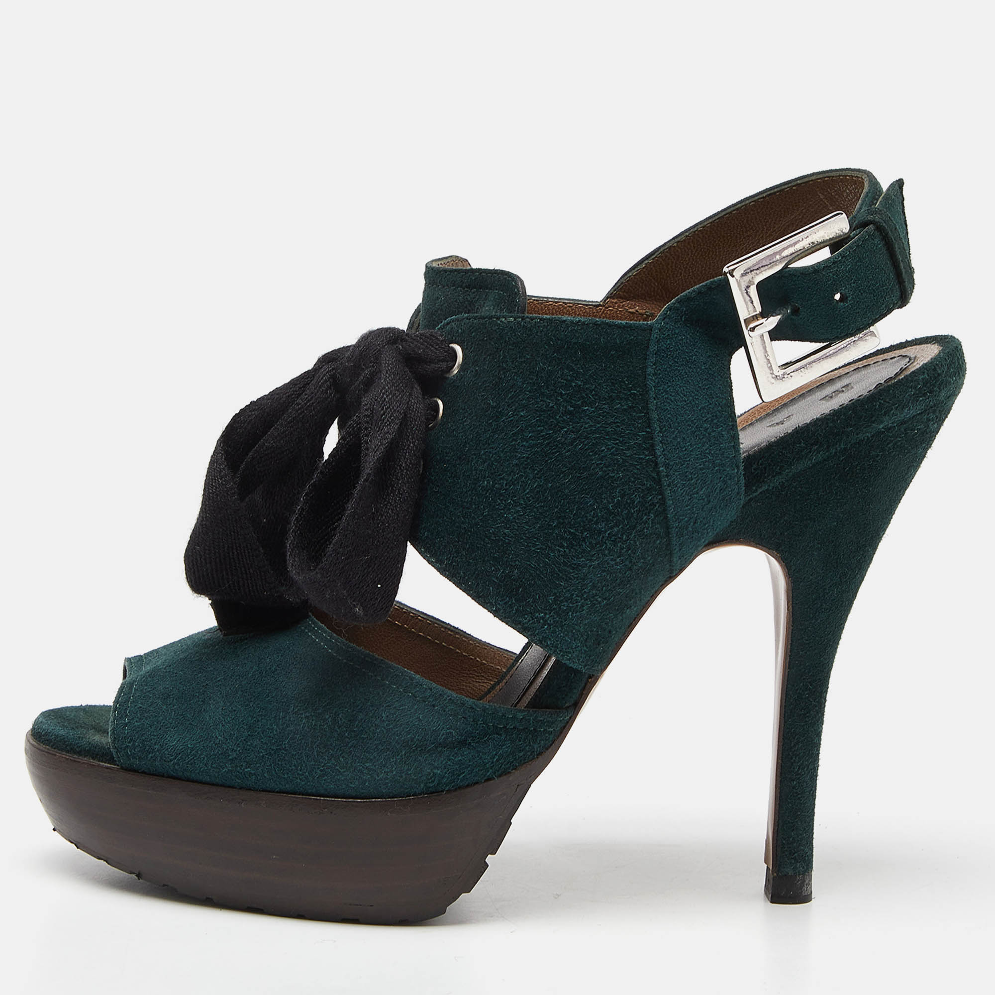 Marni Green Suede Peep Toe Slingback Sandals Size 36