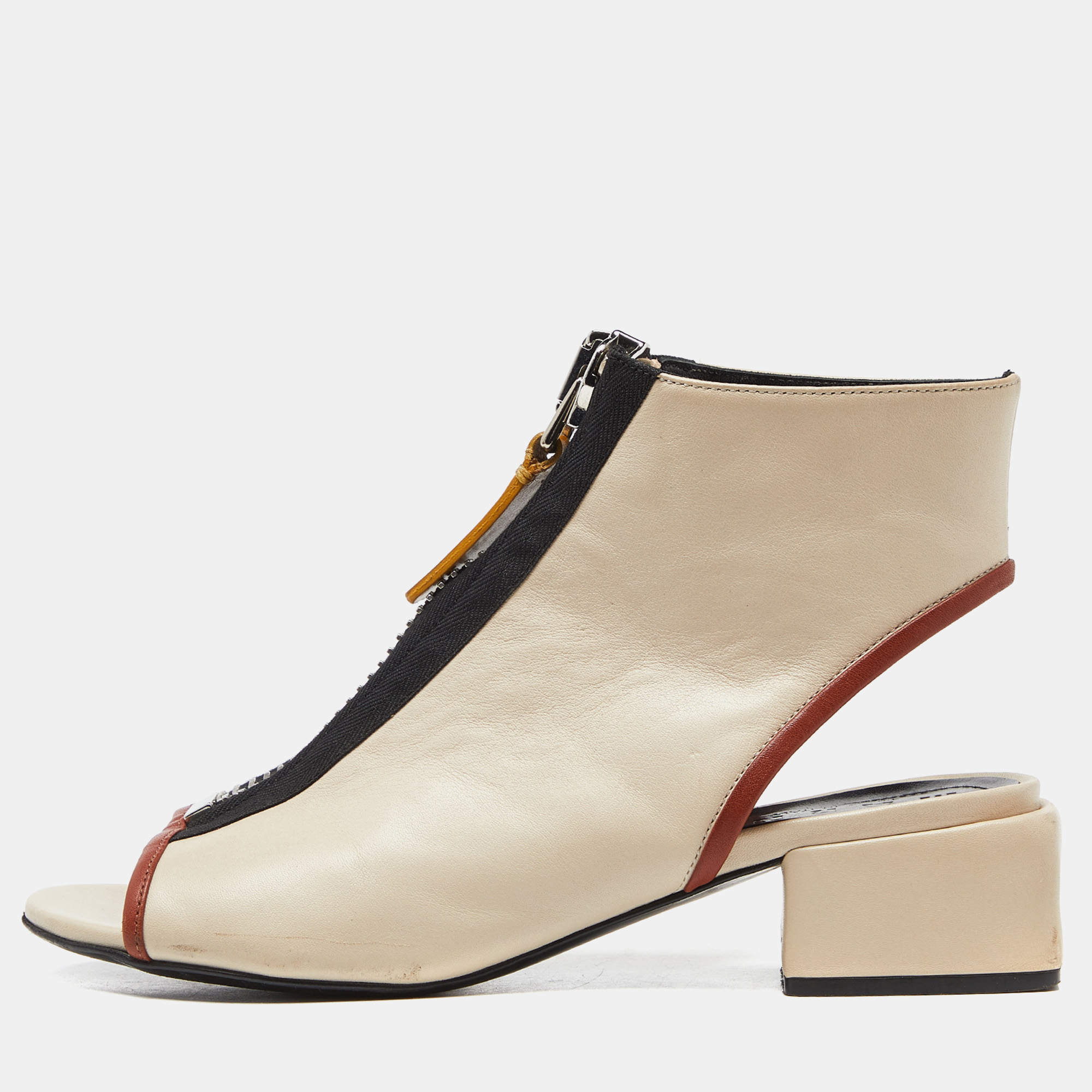 Marni Cream/Black Leather Zip Detail Open Toe Slingback Sandals Size 35