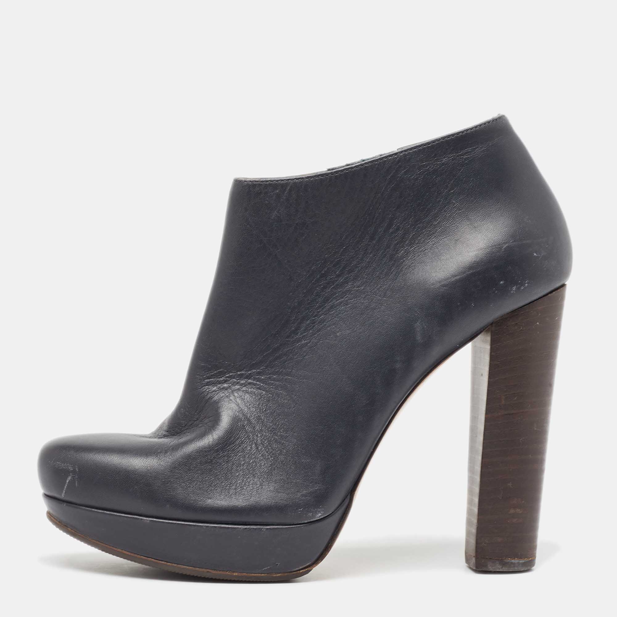 Marni Navy Blue Leather Ankle  Boots Size 38